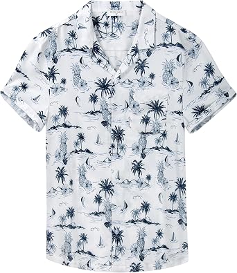 Derminpro Mens Summer Floral Hawaiian Shirts Short Sleeve Stretch Button Down Beach Shirts