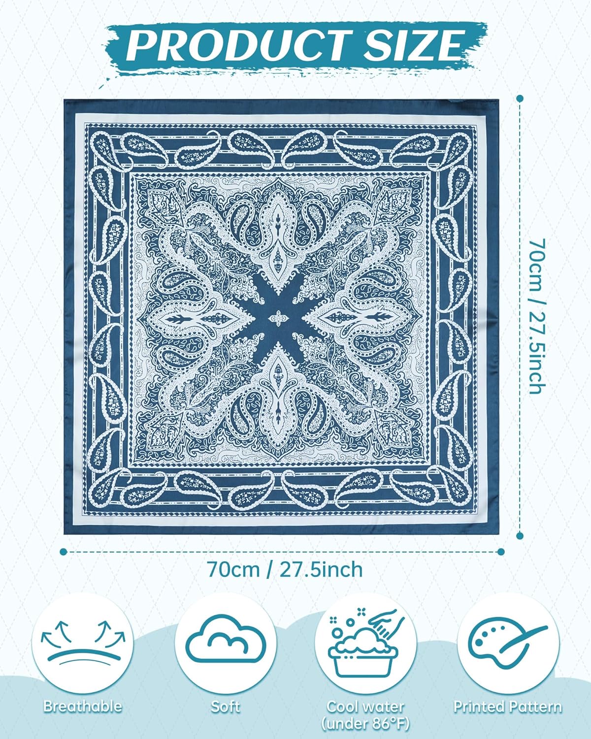 Mesovor 27.5" Square Satin Head Scarves, 3 Pack Satin Bandanas for Women | Silk Feeling Hair Neck Wraps Scarf Headband - Image 2