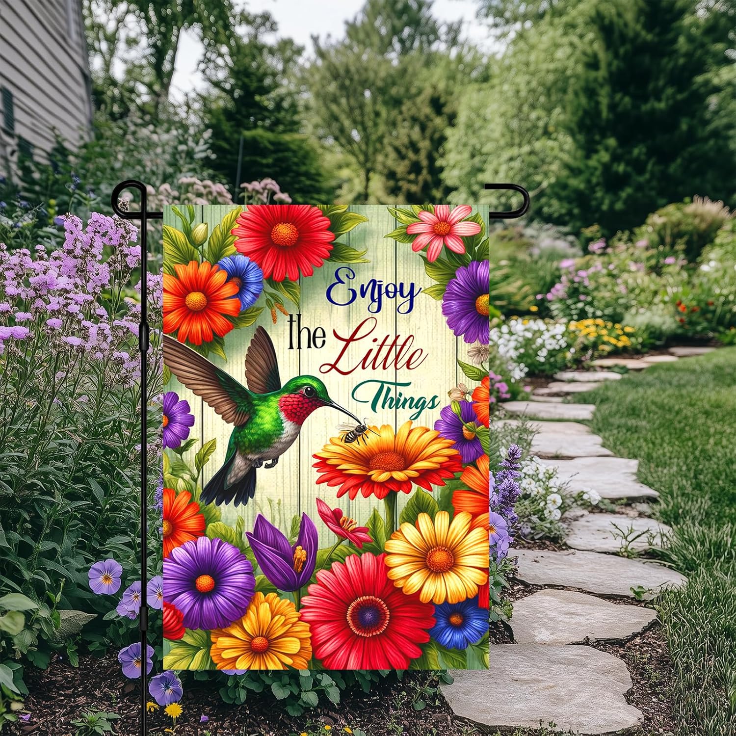 Hummingbird Garden Flag 12x18 Double Sided Inspirational Floral Yard Flag Spring Outdoor Welcome Decor for Patio Lawn Porch Farmhouse Style Enjoy the Little Things - Image 7