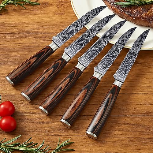 Miniatura 3 de Seido Knives Juego de cuchillos de carne dentados de acero inoxidable de 5 piezas, cuchillas forjadas a mano de primera calidad con asas ergonómicas