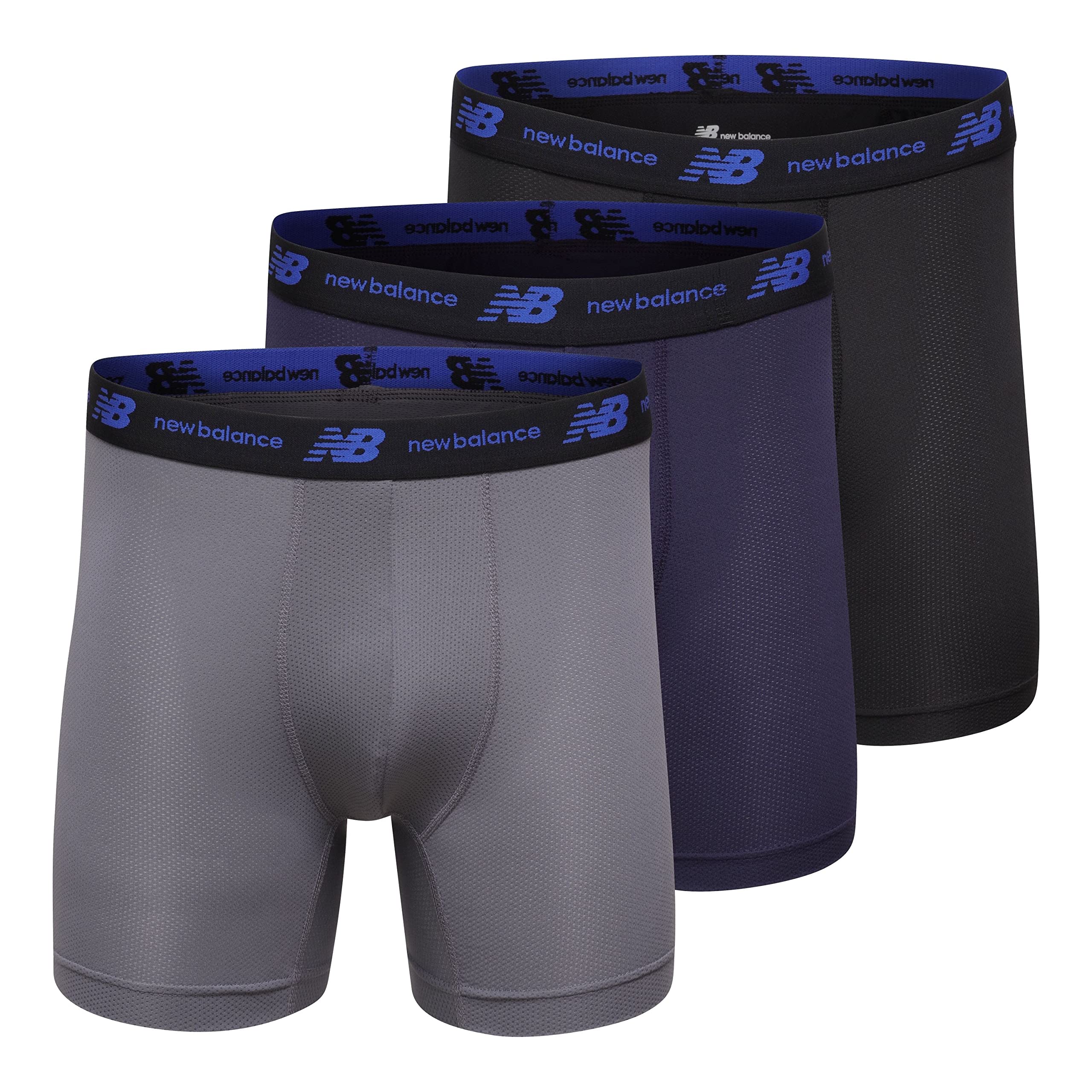 New Balance Men's Mesh 5" No Fly Boxer Brief, Athletic Compression Underwear (3-Pack), Team Navy/Black/Lead, S