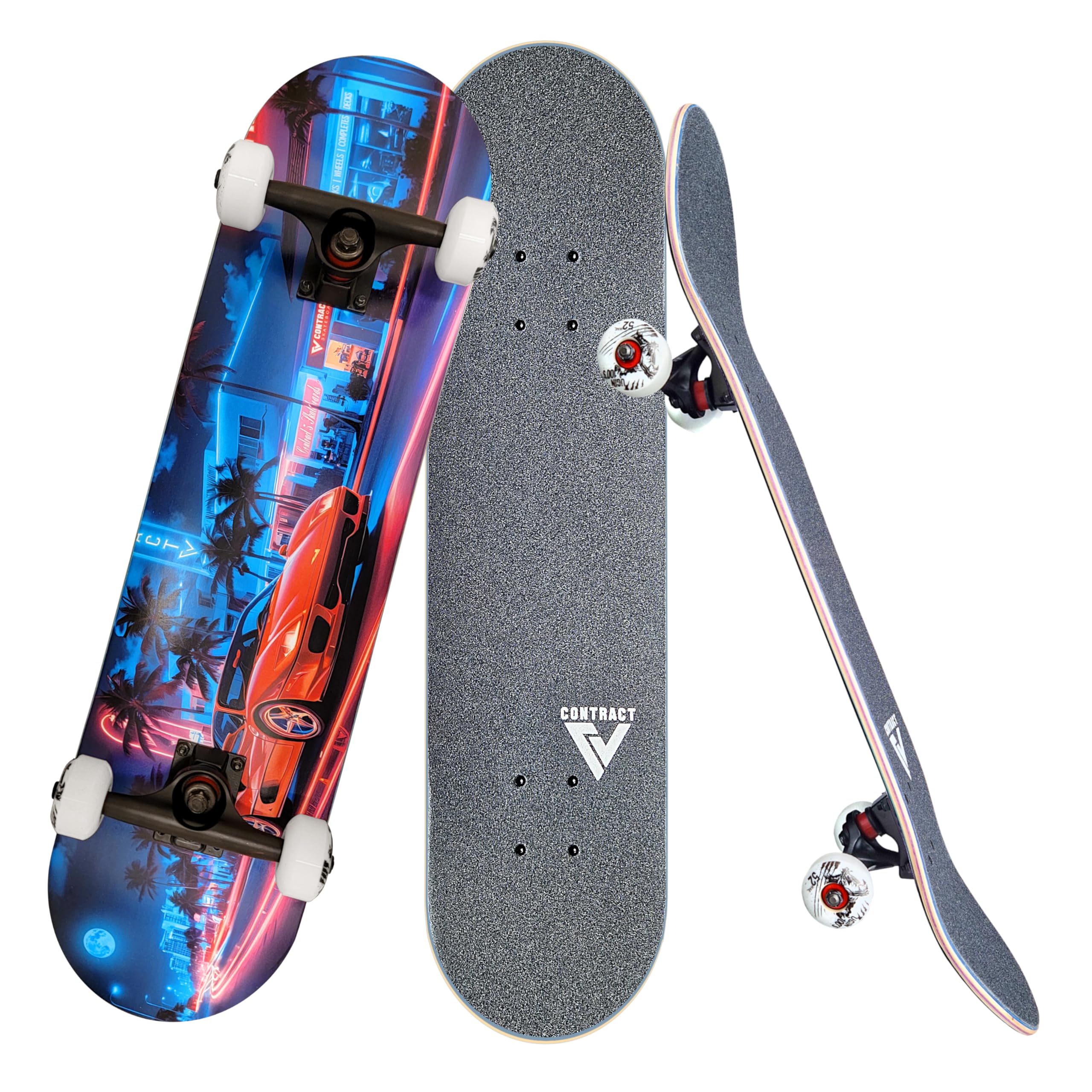 Komplett Skateboard Miami-Beach - für Kinder und Jugendliche - 7-lagiges Ahornholz Deck - Medium Concave Standard Popsicle Shape - für Anfänger, Profis, Mädchen & Jungs
