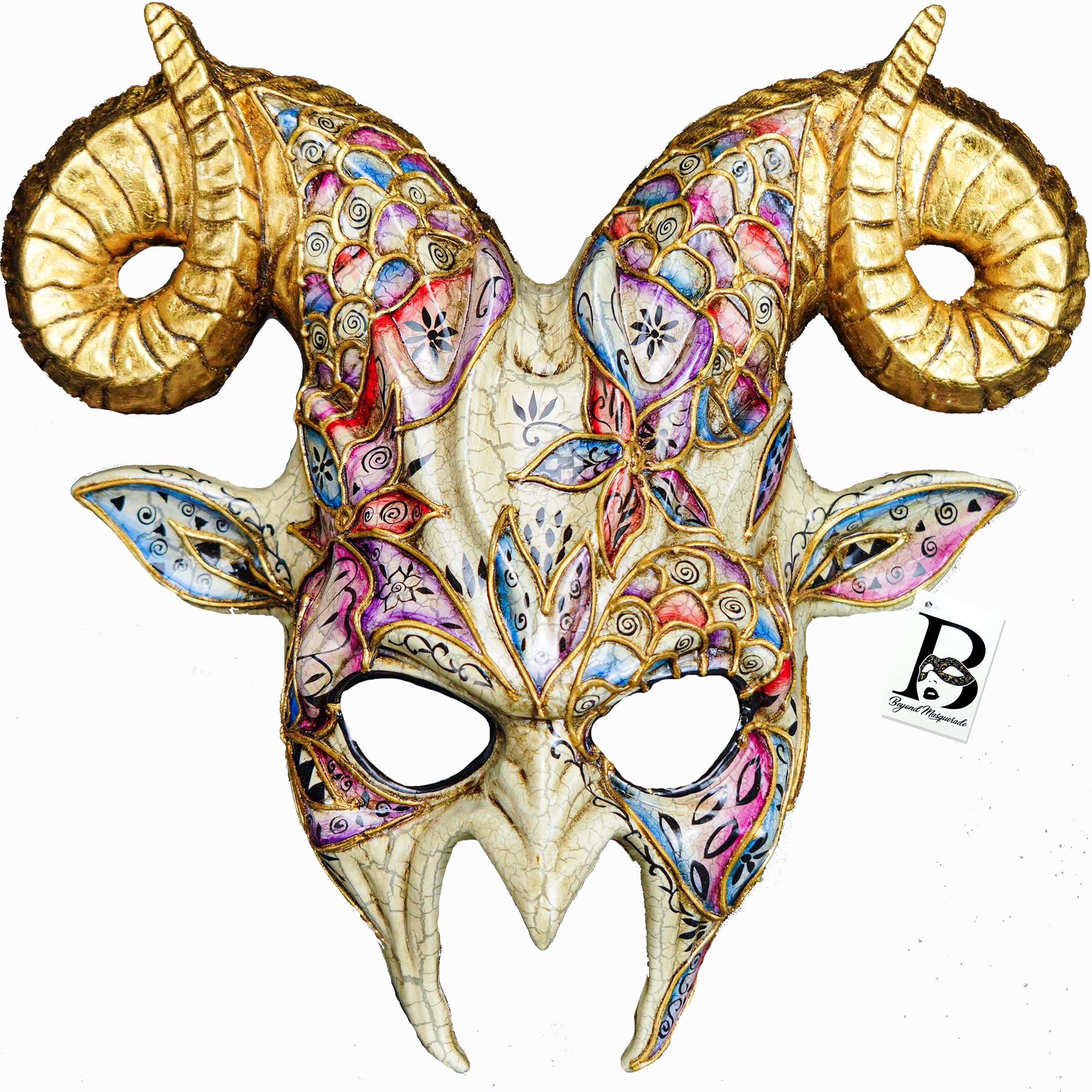 Goat Mask Animal Ram Antler Venetian Masquerade Ball Fairy Halloween Cosplay Big Horns Mask (Gold)