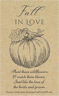 Fall bridal shower pumpkin favors for guests bulk fall in love Wildflower Wedding Seed Packet Favors (Set of 25) - Assembled Brown Seed Packets for fall Bridal Showers