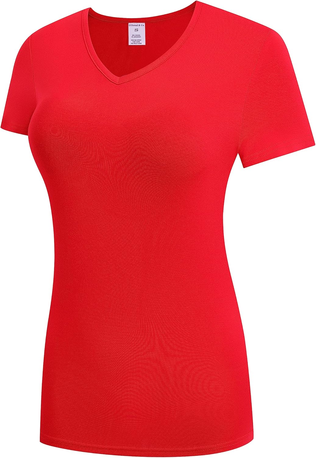 OThread & Co. Women's Short Sleeve T-Shirt Comfy V-Neck Shirts Basic Stretch Layer - Image 2