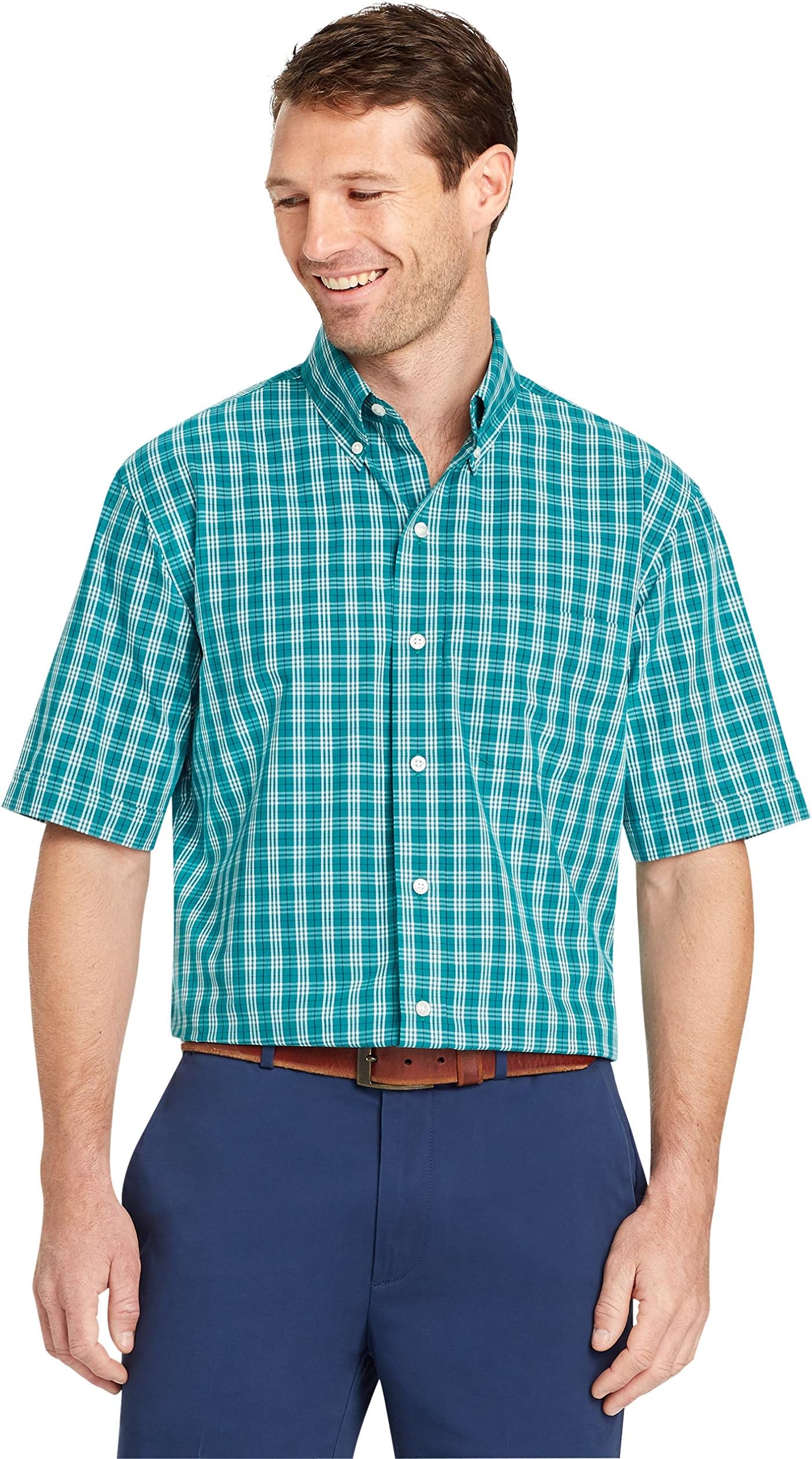 Arrow 1851 Men's Hamilton Poplin Short Sleeve Button Down Plaid Shirt