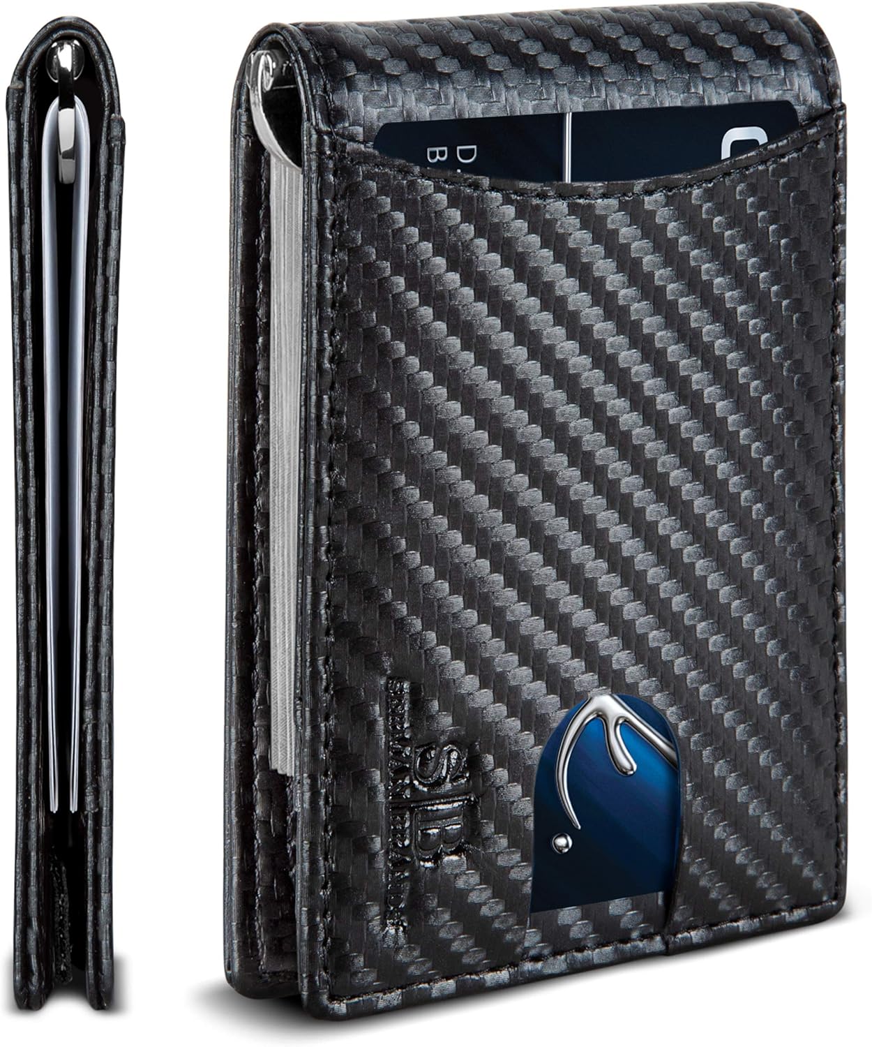 SERMAN BRANDS Billeteras minimalistas de bolsillo frontal con bloqueo RFID para hombres con clip de dinero, regalo fino