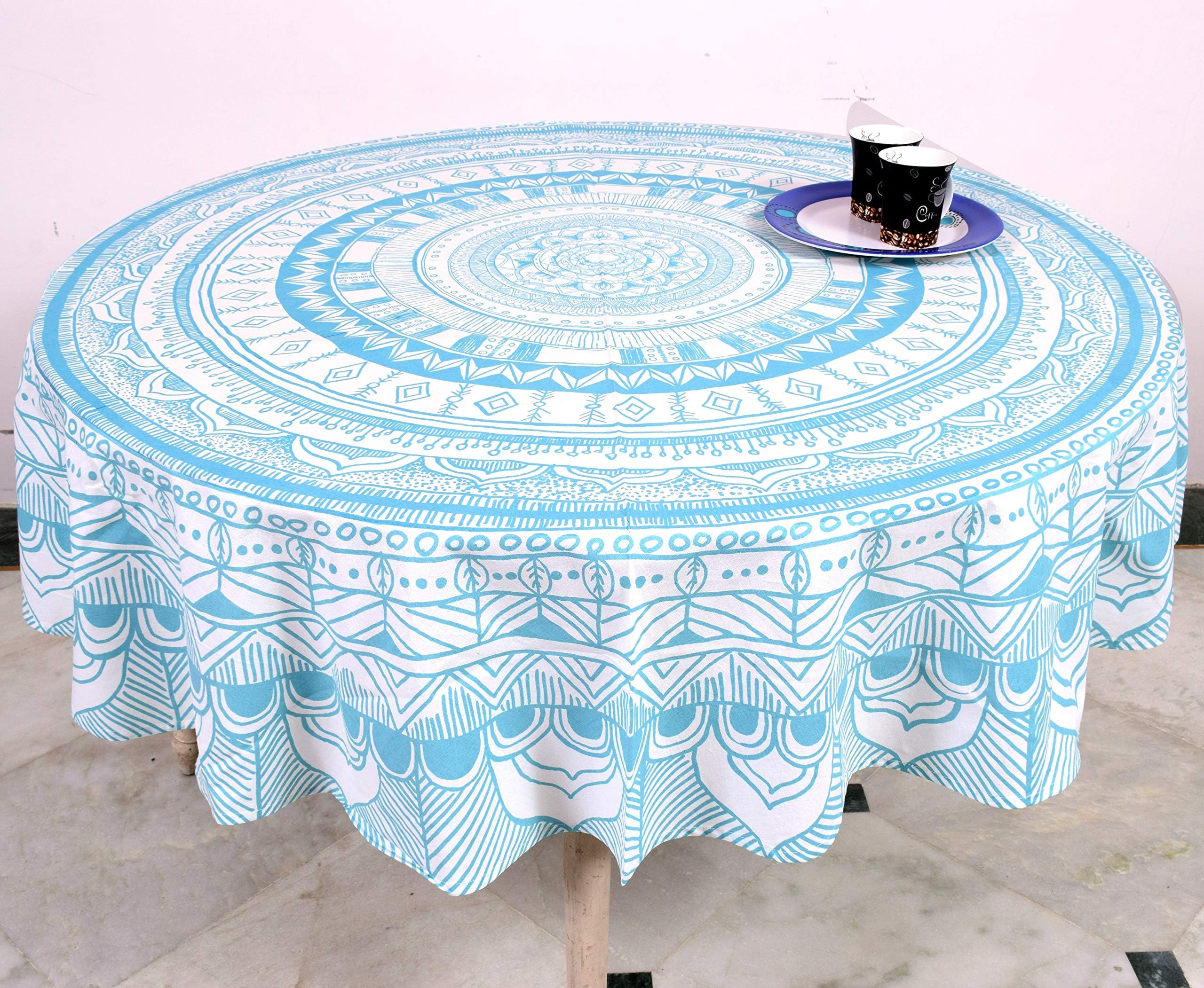 Miyanbazaz Textiles Traditional Floral Cotton Round Table Cover / Dining Tablecloths C Green 65 Inch, Multicolour