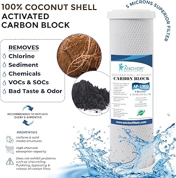 Anchor AF-1000 CTO Carbon Block Filter Cartridge for Water Filtration Systems, NSF Certified, 5 micron, 10-inch - 2PK