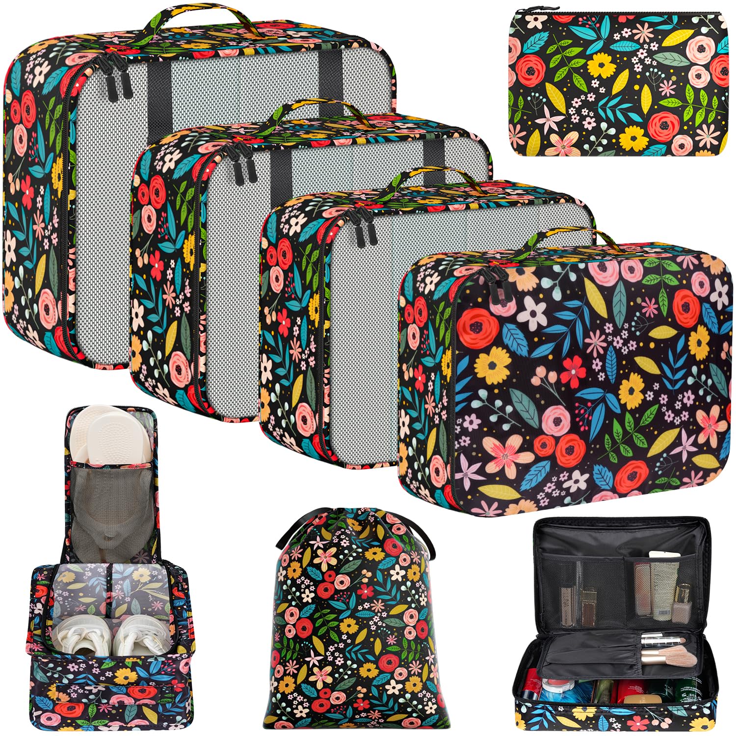 Photo 1 of BAGAIL 8 Set Packing Cubes Luggage Packing Organizers for Travel Accessories-Black Floral