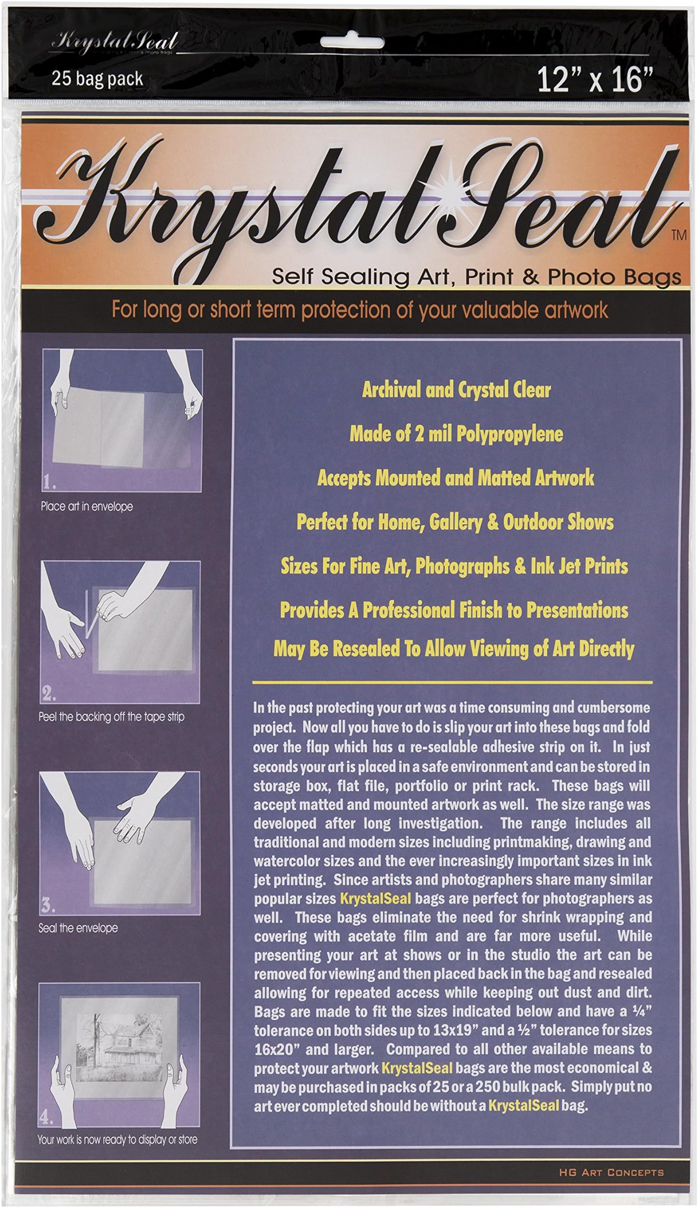 Creative Mark Krystal Seal ATC Art and Photo Bags - Archival Polyethylene Sealing Bags for Paintings, Artwork and Photo Storage - 12 x 16- Pack of 25
