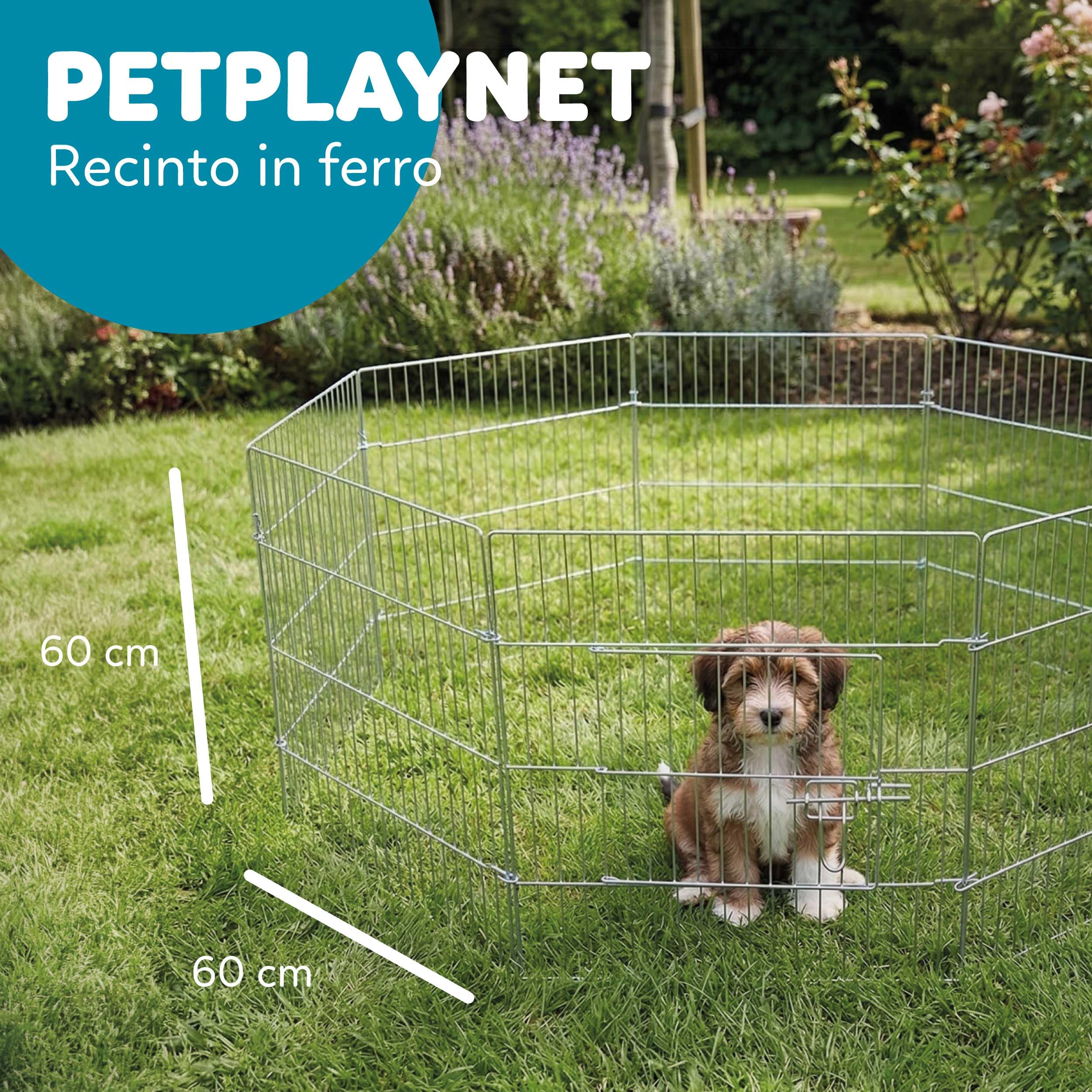 AQPET Recinto in ferro per Cani e Gatti Cuccioli Roditori Pieghevole 60x60 cm 8 Pezzi Per esterno da Giardino con Rete Parasole, Nero
