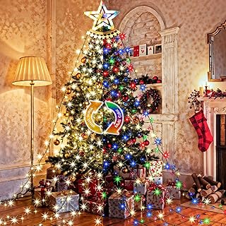 Guirnalda de luces de estrella, 350 luces LED de cascada de árbol, luces de decoración de Navidad impermeables al aire lib...