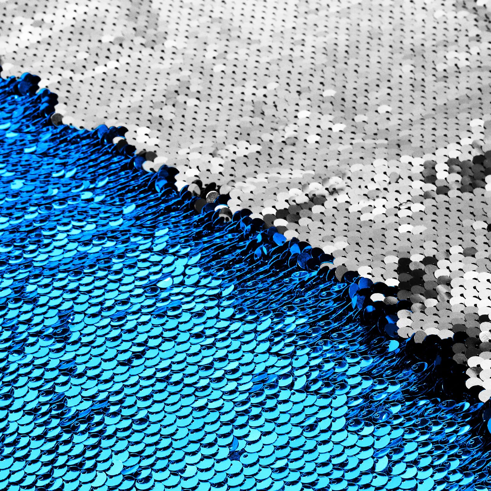 VACVELT Flip Sequin Fabric by The Yard, Half Yard, Sky Blue + Silver