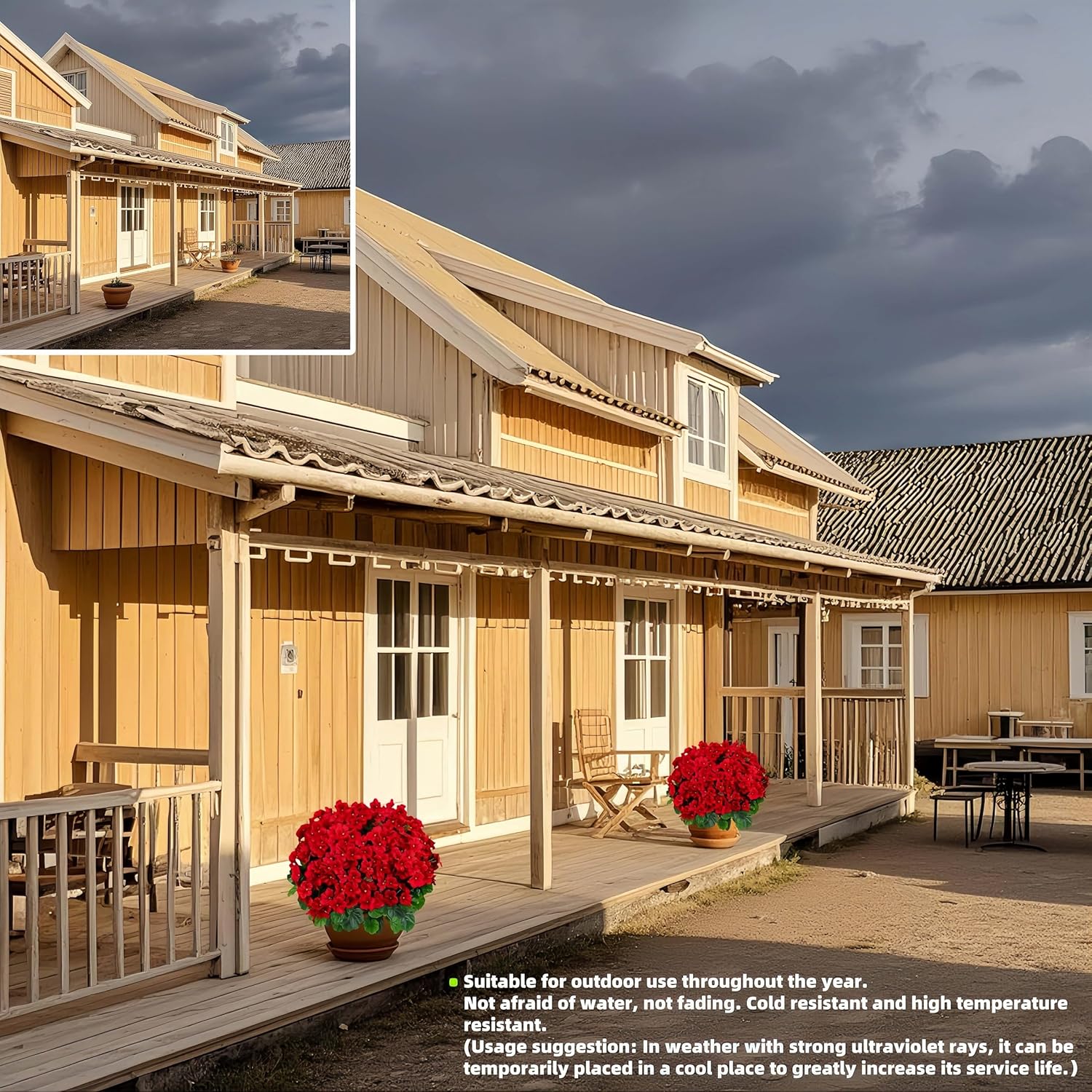 QIANYUN Artificial Topiary for Outdoors- 20” Potted Plant Fake Geraniums Bush-UV Resistant Artificial Outdoor Plant for Front Porch, Garden, Yard, Patio Decor (Red) - Image 3