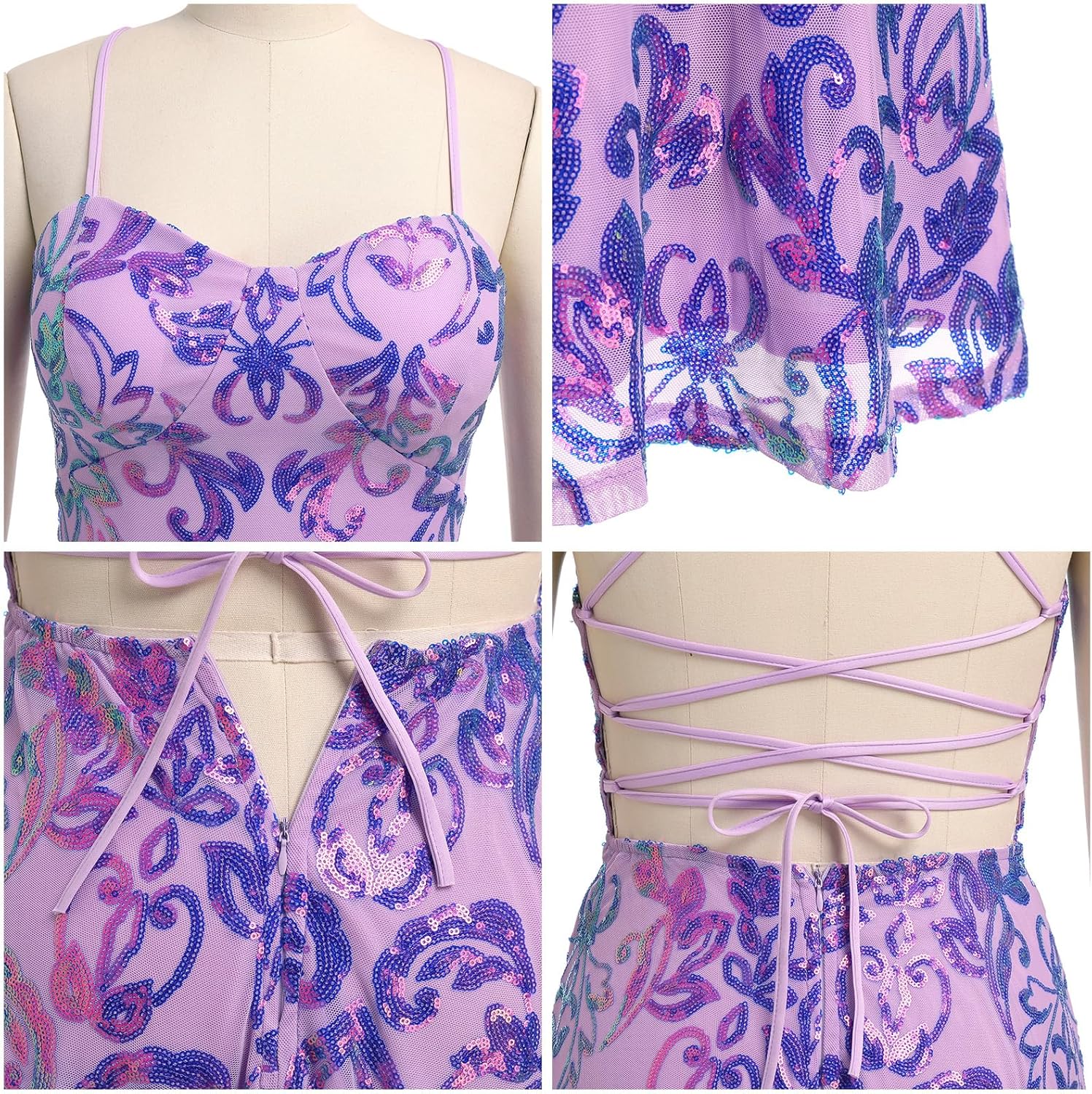 ODIZLI Women's Spaghetti Straps Sparkly Sequins A Line Swing Party Nightclub Dance Mini Dress Above Knee Length - Image 6