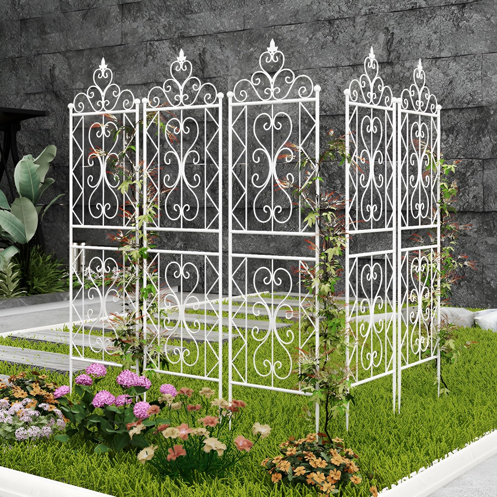 Wolnostojąca metalowa kratka ogrodowa, bez rdzy, ogrodzenie ogrodowe różane, 2 szt., 50 x 210 cm, wsparcie dla roślin pnących i kwiatów, kolor czarny