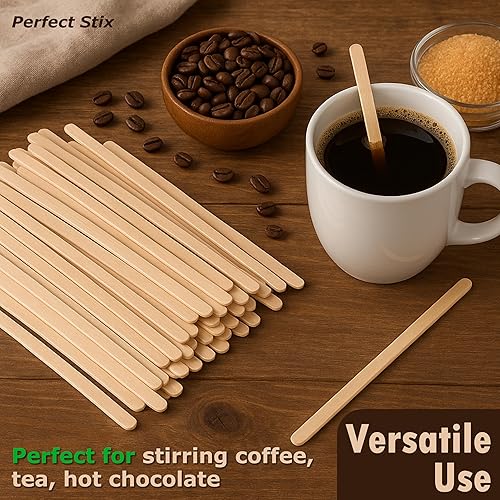 Perfect Stix Premium Wooden Coffee Stirrer Sticks, Thick Birch Wood 1000 Count, 5.5" Inches. Eco-Friendly Wooden Stirrers (5.5Inches / 1000PC)(500ct)