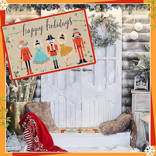 Miniatura 7 de Tapete decorativo de bienvenida de Navidad, tapete de poliéster para puerta de vacaciones, lavable, antideslizante, para interiores y exteriores, 29