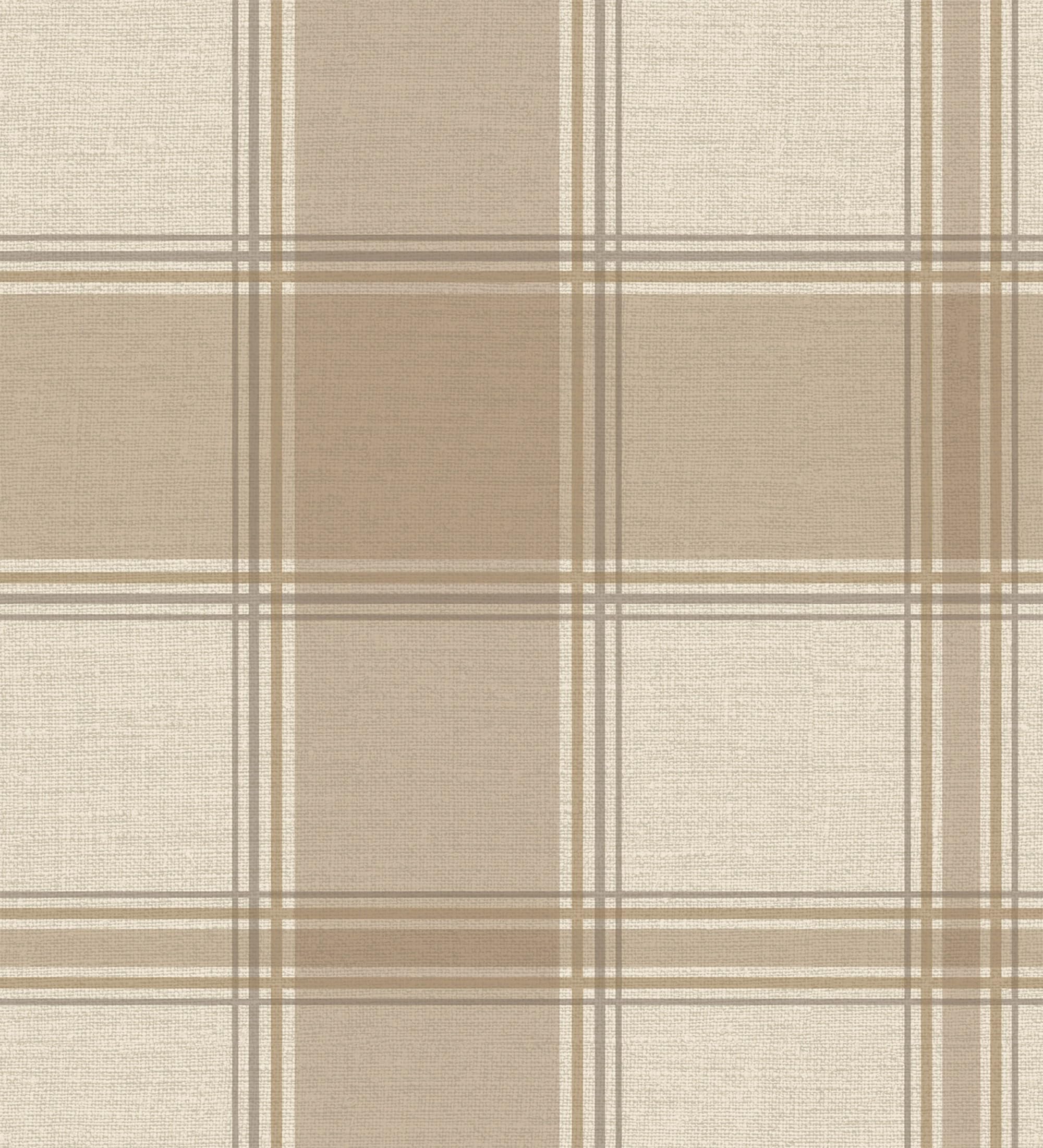 GAULAN 683398 - Papel pintado vinílico de cuadros escoceses con efecto lino en relieve color beige para pared salón cocina dormitorio pasillo mueble - Rollo de 10 m x 0,53 m