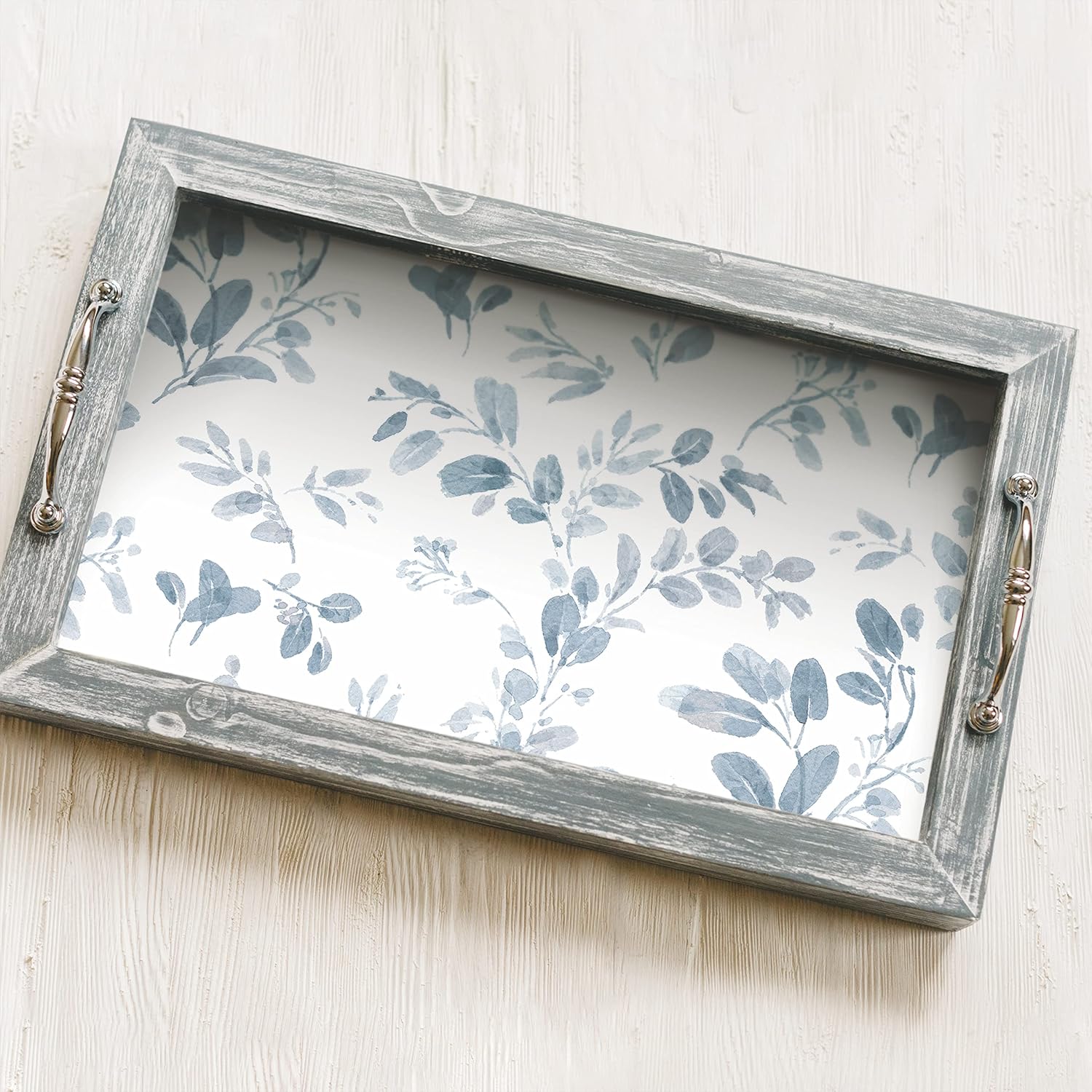 RoomMates RMK12273PL Dancing Leaves Peel and Stick Wallpaper, Blue, White