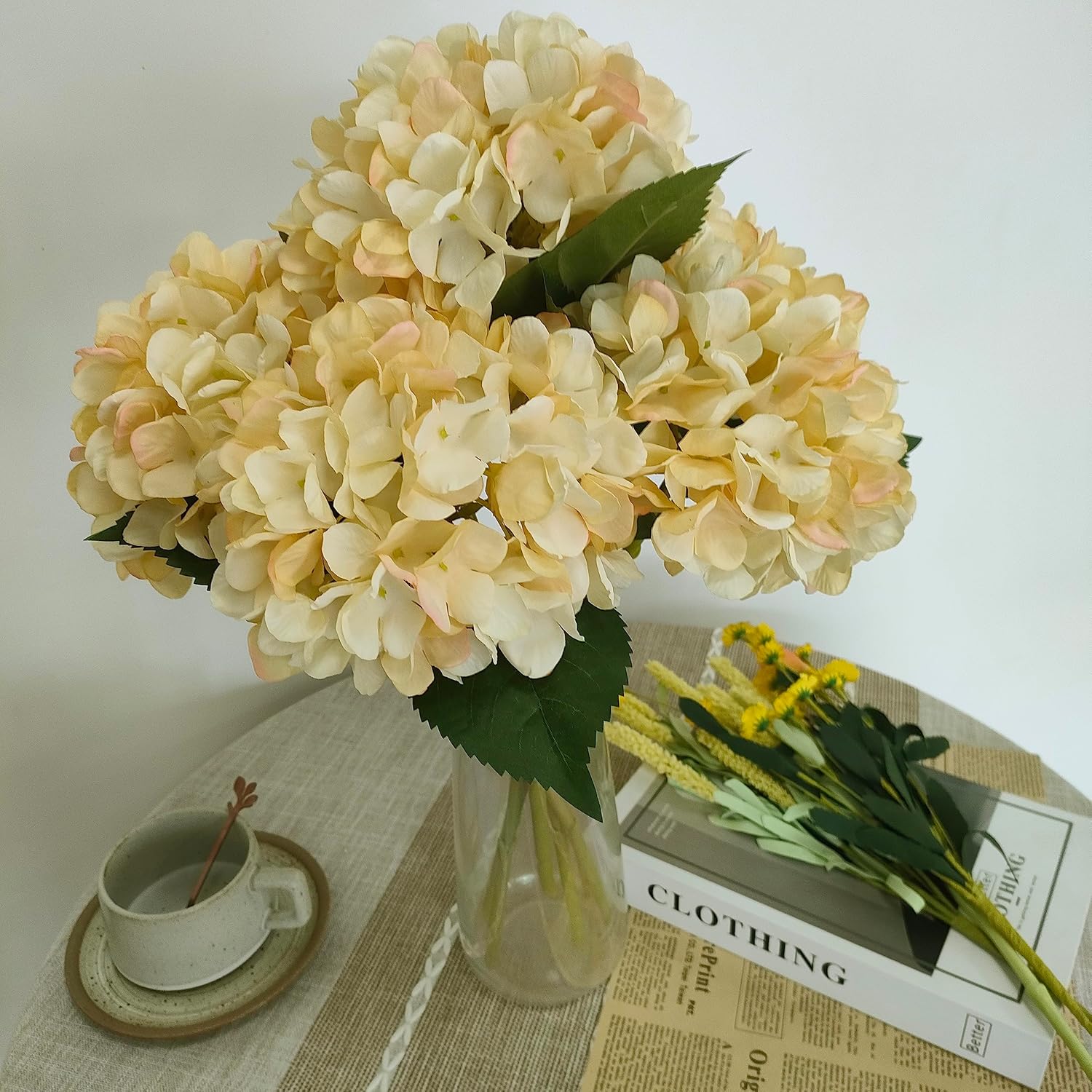 Hydrangea Artificial Flowers,6 Pcs Faux Hydrangea Flowers,Artificial Hydrangeas Flowers with Stems,Fake Hydrangeas,Silk Hydrangeas Flowers with Stems for Home Decor (6, Champagne) - Image 4