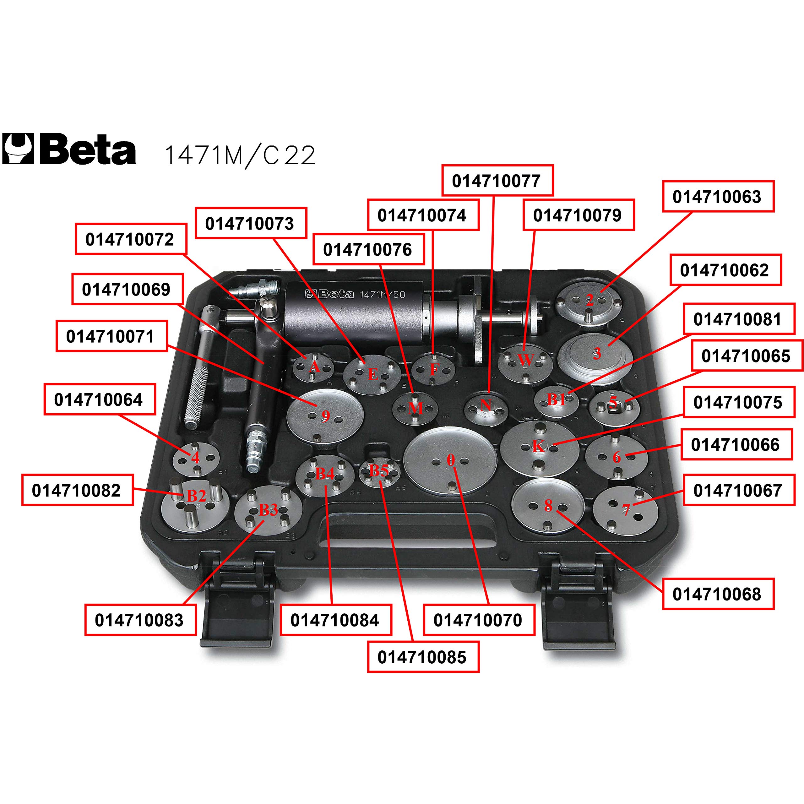 Beta 1471M/C22 - Utensile pneumatico per arretrare e ruotare i pistoncini dei freni a disco destrorsi e sinistrorsi con accessori