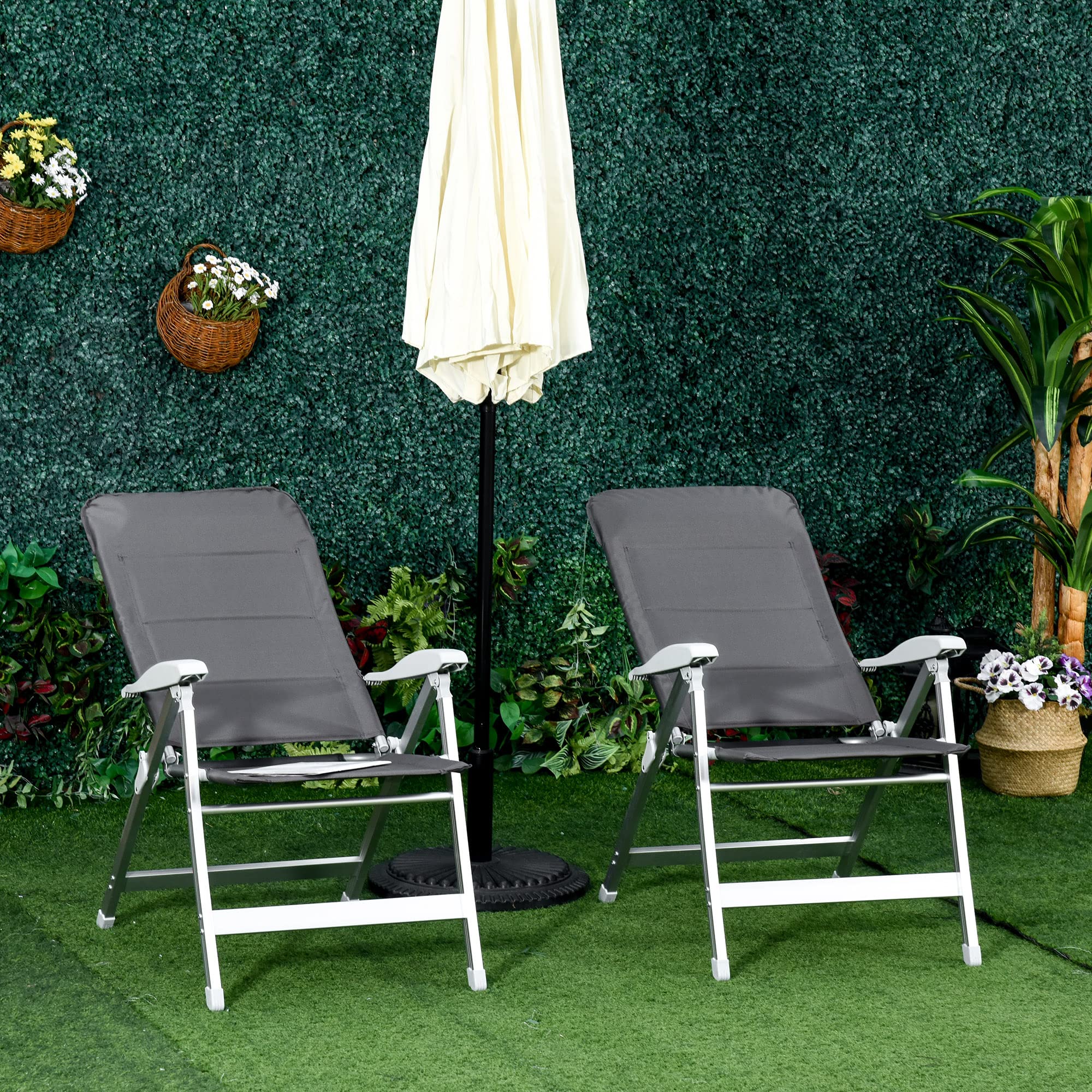 Outsunny Lot de 2 chaises de Jardin Pliantes Fauteuil d'Extérieur Gris