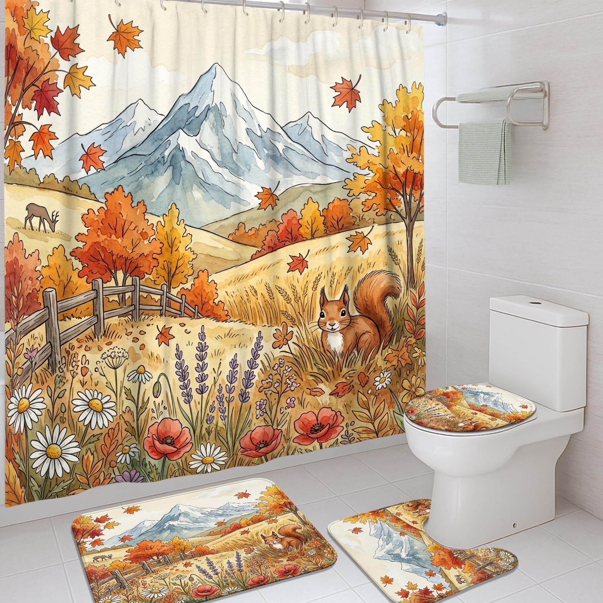 Rideau de douche anti-moisissure polyester épais 183 cm décor montagne rustique