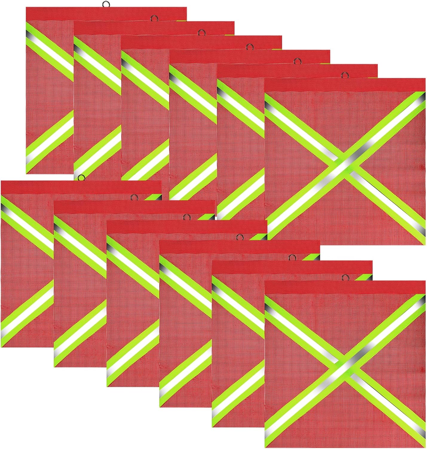12 PCS 18 x 18 Inch Safety Flags for Trucks with High Visibility Cross Reflective Strip and Wire Loop, Reflective Warning Flag, Red Flag for Truck Loads, Weather-Proof Oversize Load Flags for Trailer