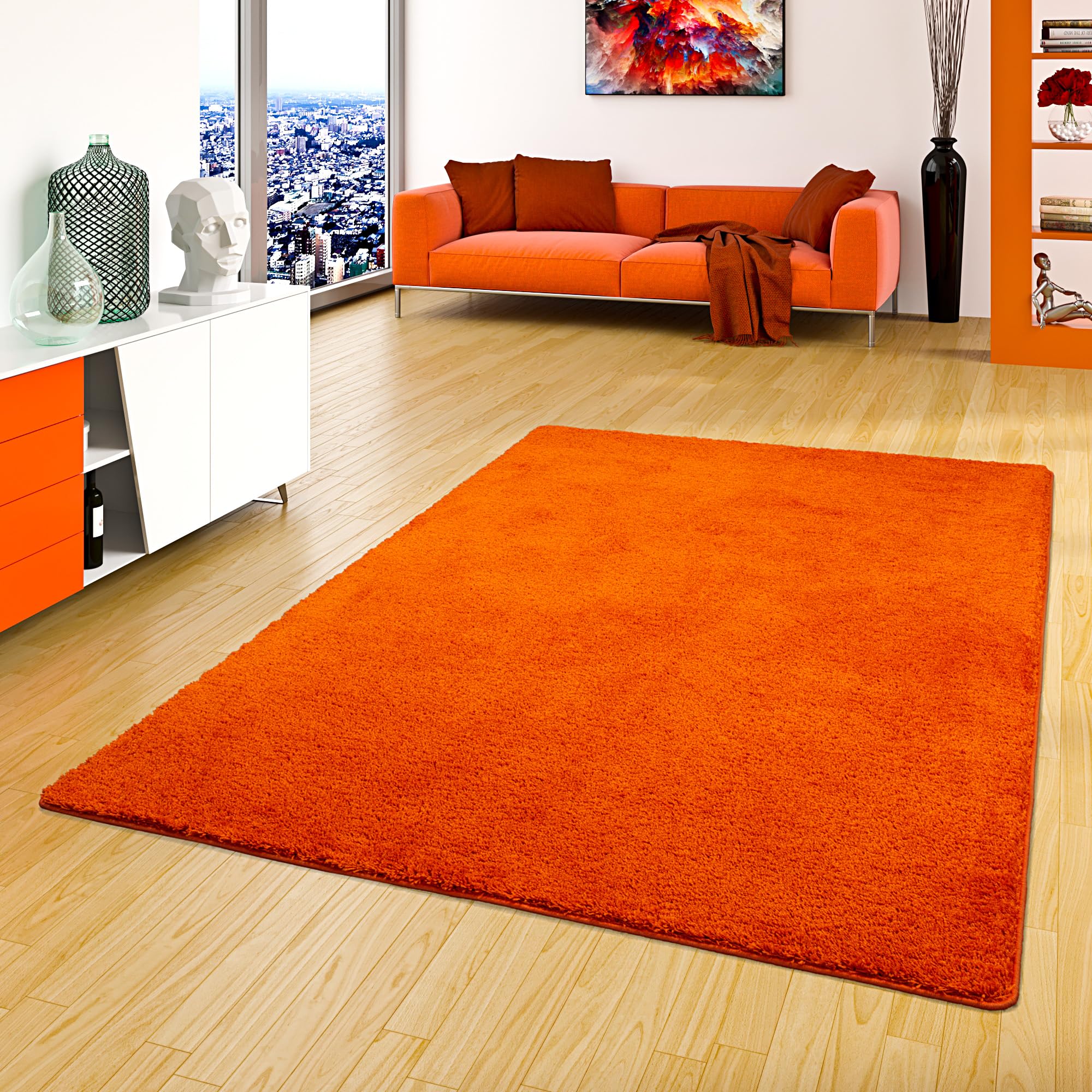 PALACE - Tapis Shaggy à Poils Longs - Orange - 17 Tailles Disponibles