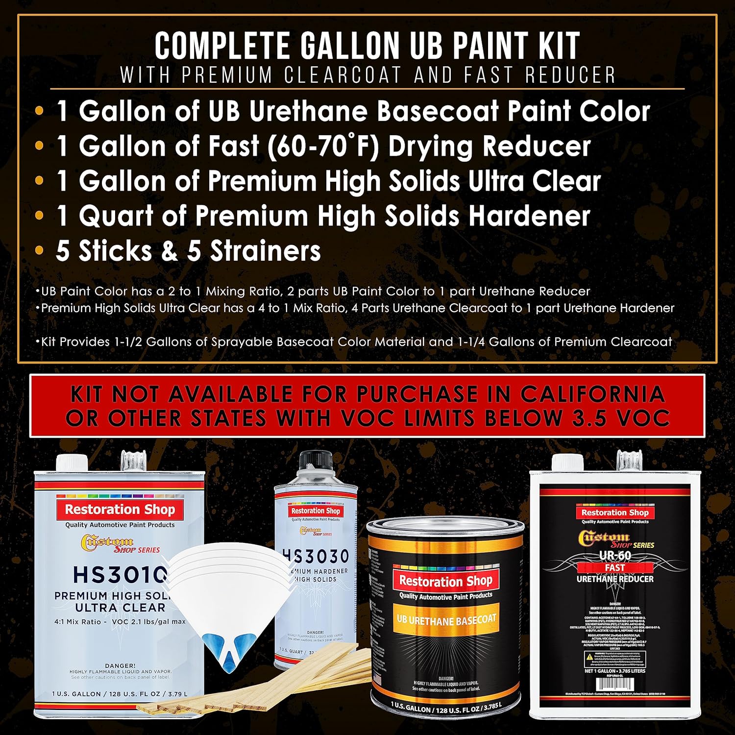 Restoration Shop - Championship White Urethane Basecoat with Premium Clearcoat Auto Paint - Complete Fast Gallon Paint Kit - Professional High Gloss Automotive, Car, Truck Refinish Coating