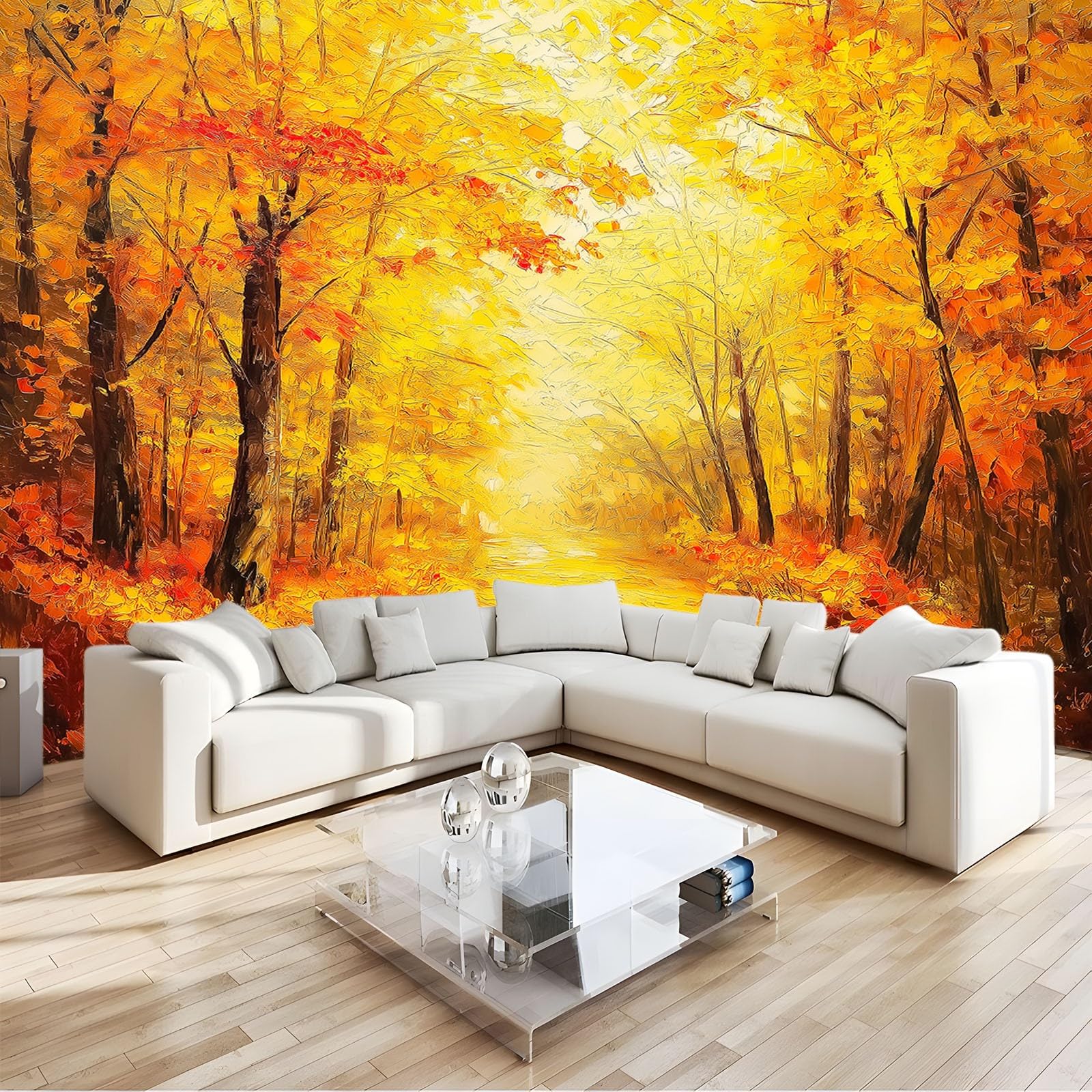 Papier peint intissé panoramique forêt d'automne dorée haut de gamme