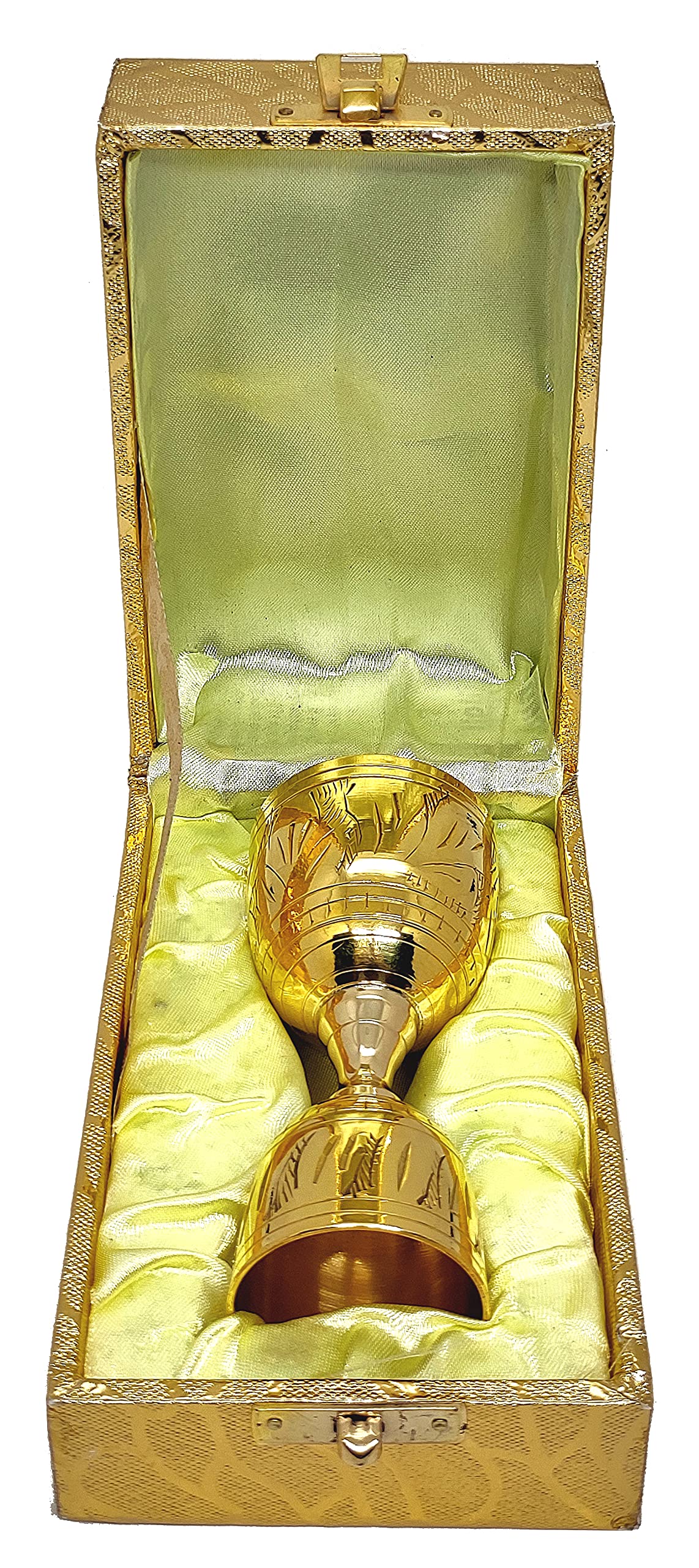 Akanksha Arts Brass, Golden Finish Peg Measure Cup with Golden Decorative Box, 30 ml / 60 ml