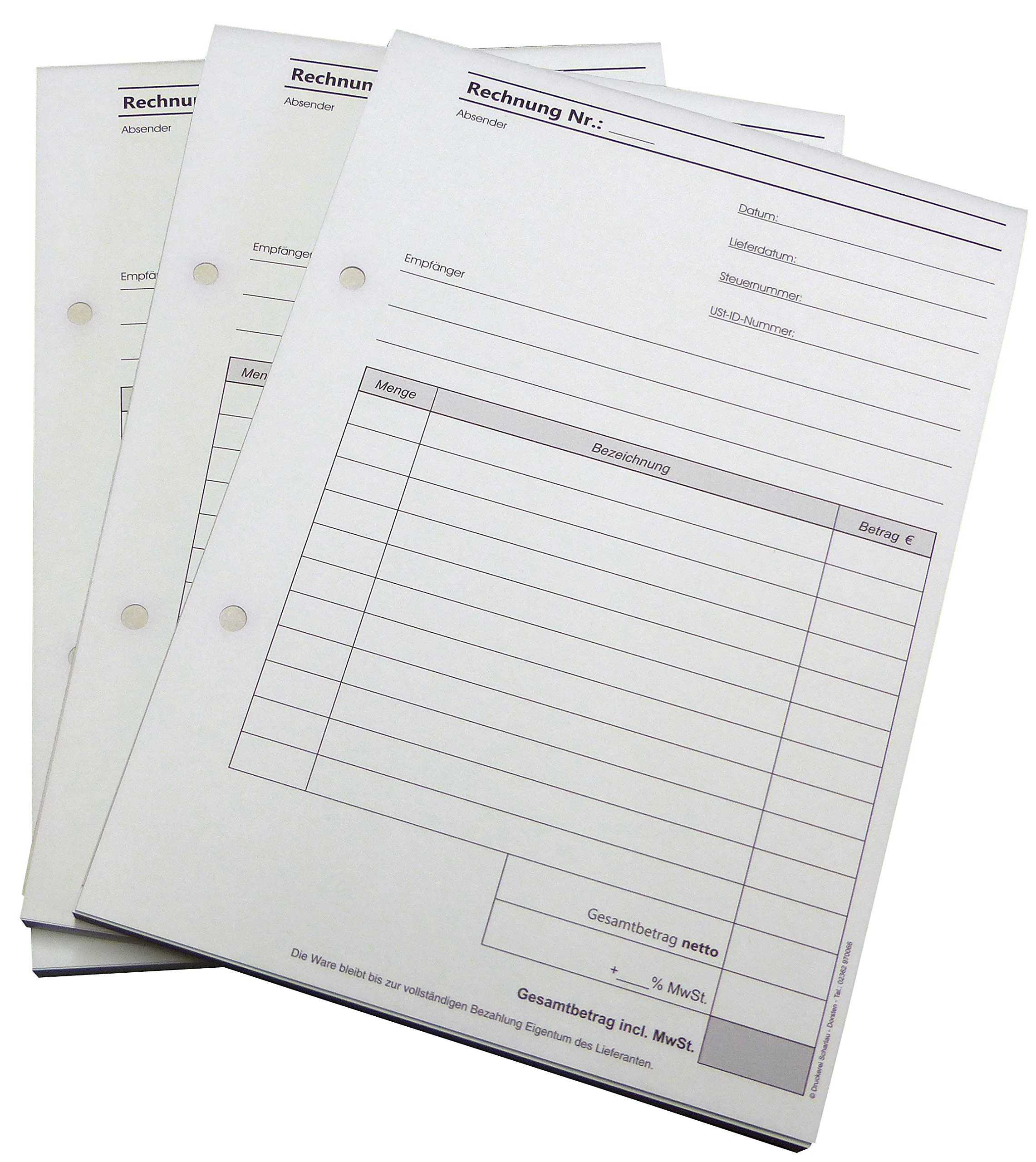 4x Rechnungsblock Block Rechnung DIN A5, 2-fach selbstdurchschreibend,2x50 Blatt weiß/grün - gelocht (22434)