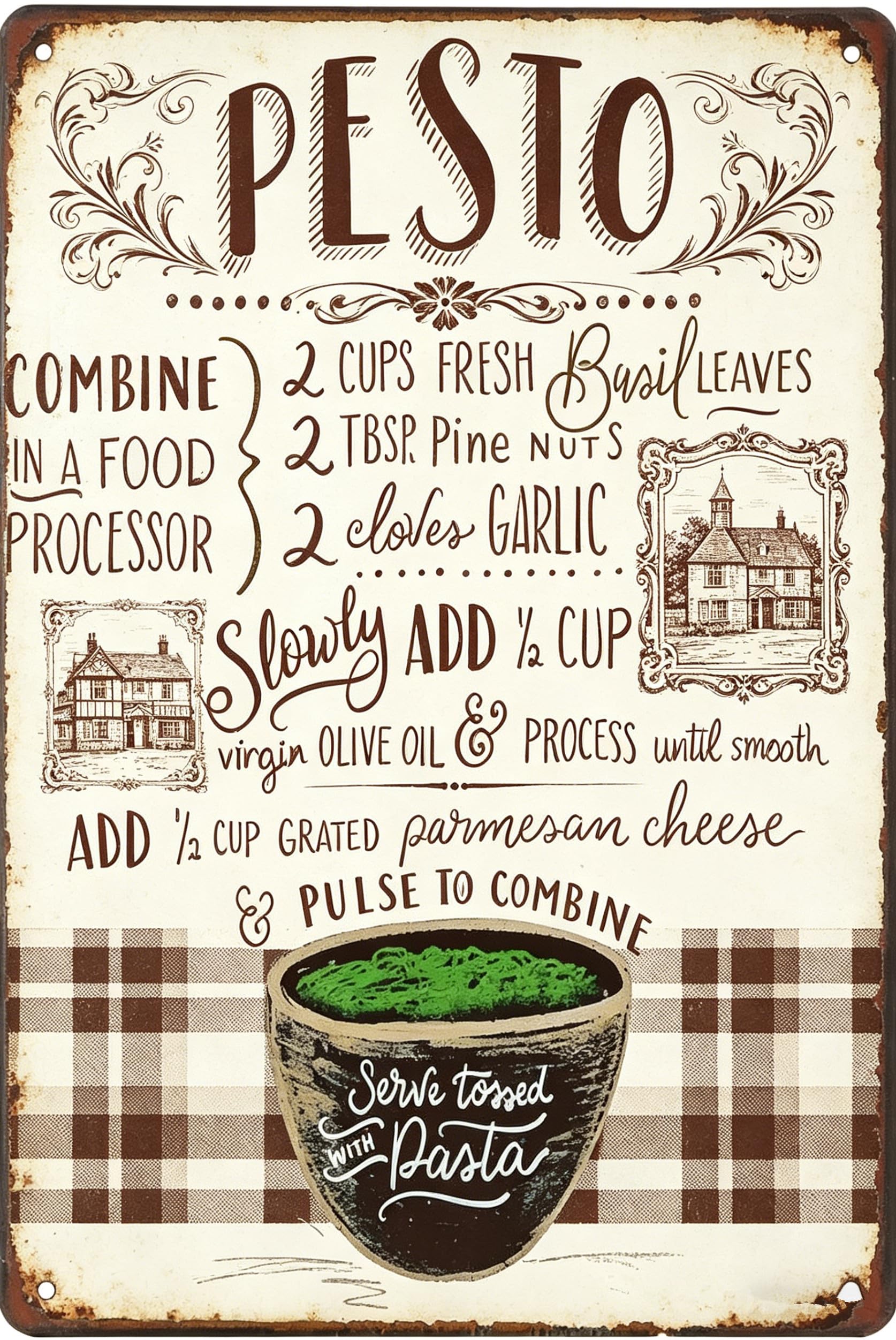 Liantsh 12 Food Vintage Tin Sign - Pesto Retro Metel Sign - Wall Decor Wall Sign For Kitchen Bakery Cafe Restaurant