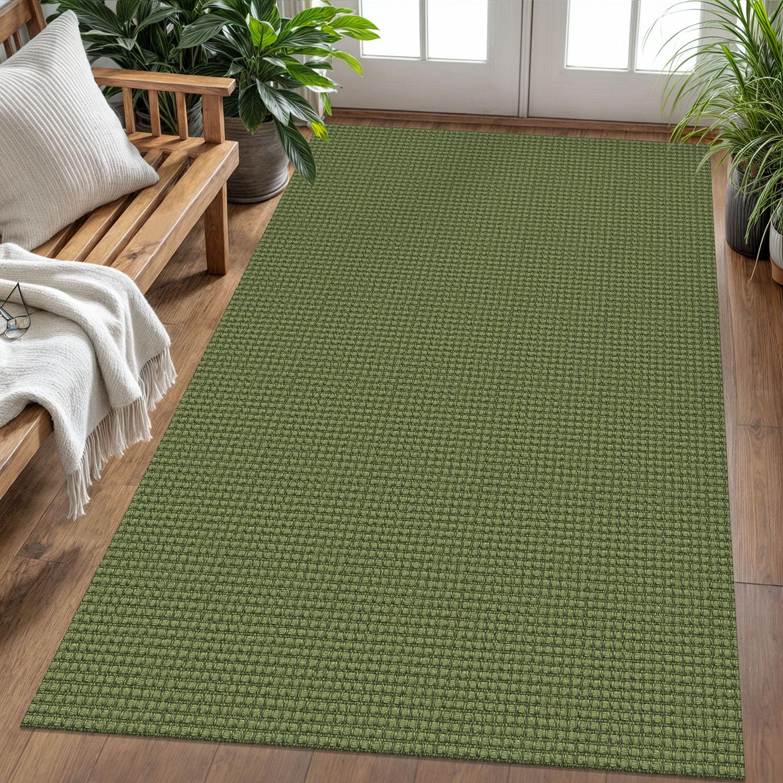 KOZYFLY Washable Area Rug 4x6 ft Non Slip Rubber Backed Living Room Rugs Braided Woven Cotton Kitchen Rugs Indoor Entryway Rug Floor Carpet for Dining Living Room Bedroom, Bright Green/Earthy Green