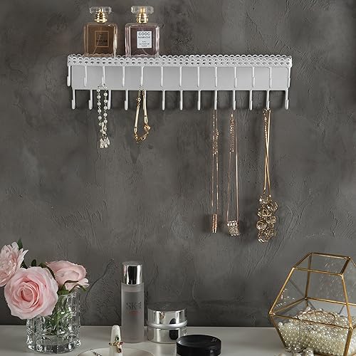 Miniatura 9 de MyGift Organizador de joyas colgante de metal negro de 4 niveles con 18 ganchos, soporte para aretes y collar, estante de exhibición de pulseras,