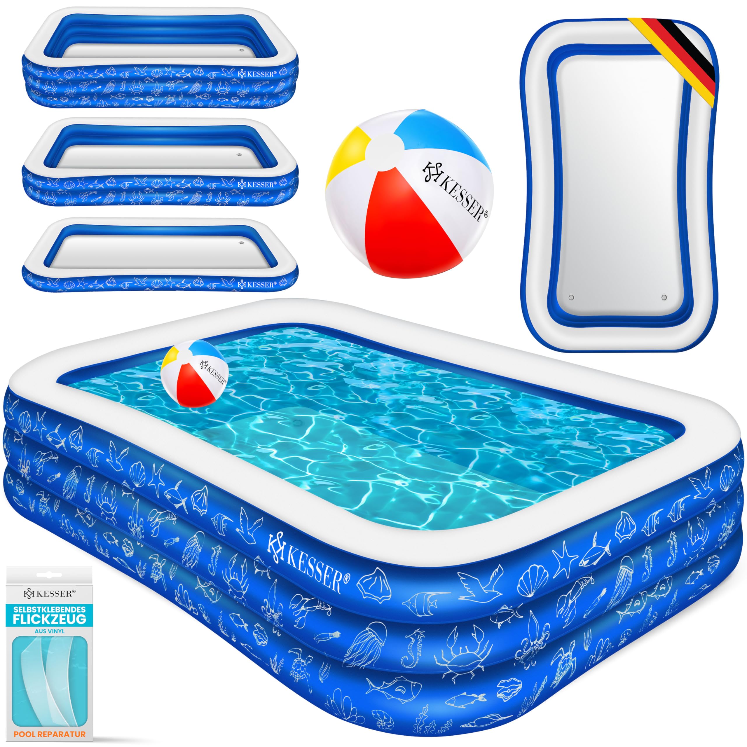 KESSER® Piscine gonflable familiale pour enfants et adultes Piscine de jardin Piscine familiale Piscine d'été 305 x 183 x 56 cm Pataugeoire 1180 l Convient aux enfants Avec kit de réparation et balle