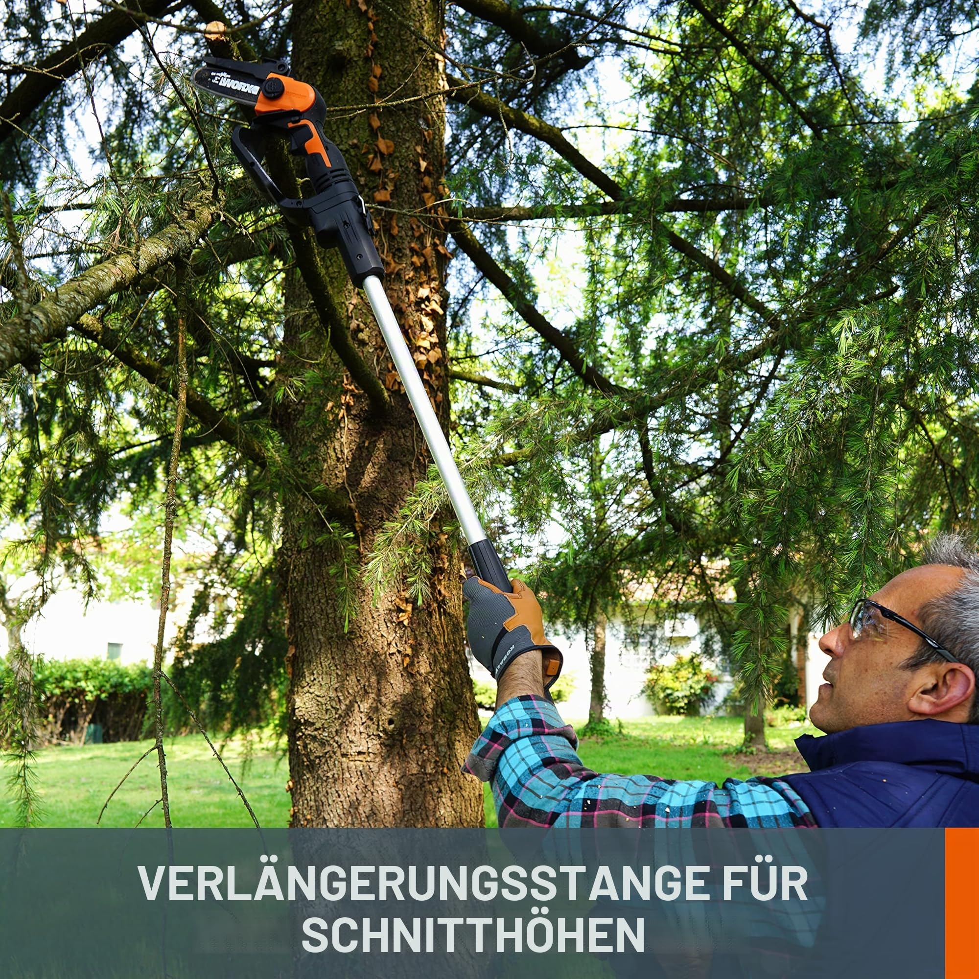WORX Akku Mini Kettensäge 18V(MAX 20V) WG324E.1, PowerShare, 12 cm Führungsschiene, vibrationsarm, leicht und tragbar, Verlängerungsstange, 1 Akku und 1 Ladegerät im Lieferumfang enthalten