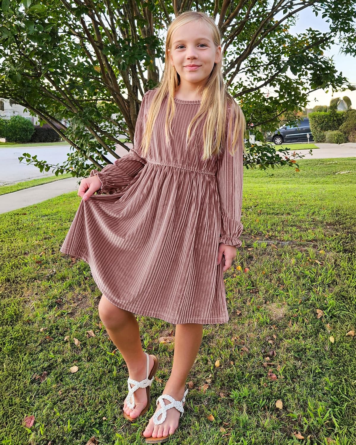 Stelle Girls Long Sleeve Velvet Dress with Pockets 5-15 Years