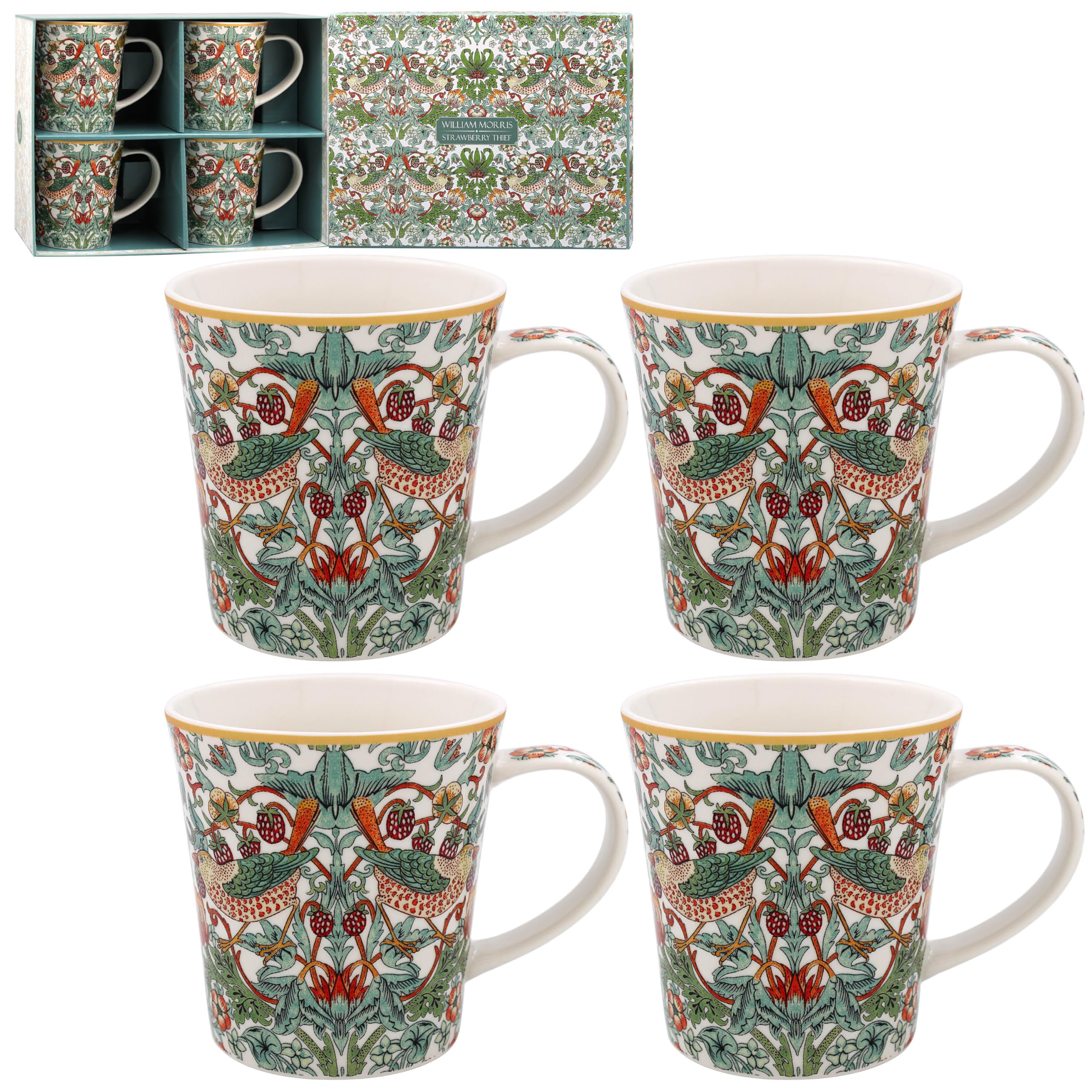 The Leonardo Collection William Morris Strawberry Thief Mugs Set of 4 Kitchen & Home | Tableware Mug Set of 4 for Every Occasion | Lovely Coffee Cup Set for Mens Gifts & Birthday Gifts for Women