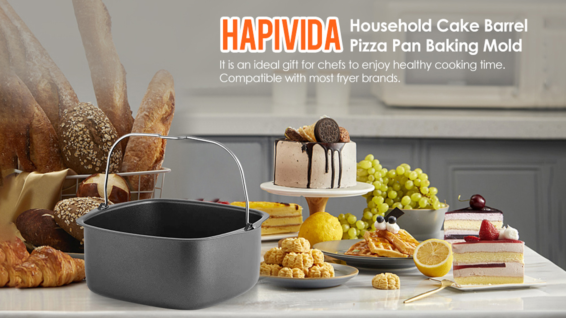Moule à Gâteau Rond Pour Friteuse à Air - 22 Cm De Diamètre - Compatible HD9925, HD9860, HD9905 - Hauteur 7 Cm - Antiadhésif Et Lavable Au Lave-Vaisselle