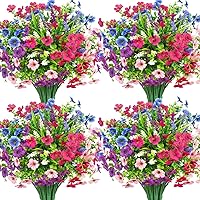 Besteek 20 Pack UV Resistant Artificial Flowers Outdoor - Fake Silk Daisy Eucalyptus Bouquets for Garden Porch Yard Home Decor