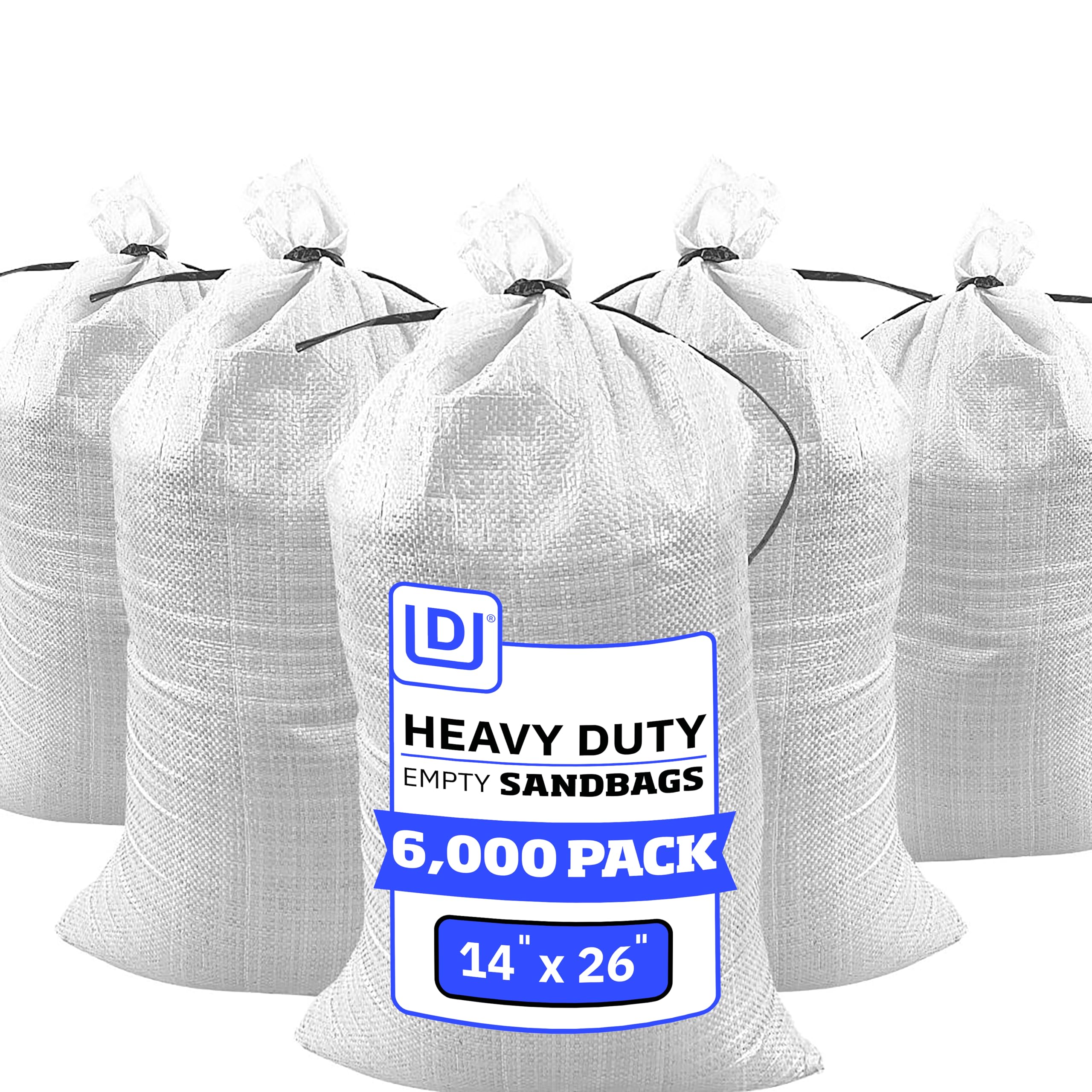 DURASACK Heavy Duty Sandbags with Ties, 14x26, Empty, White, 6000 Count