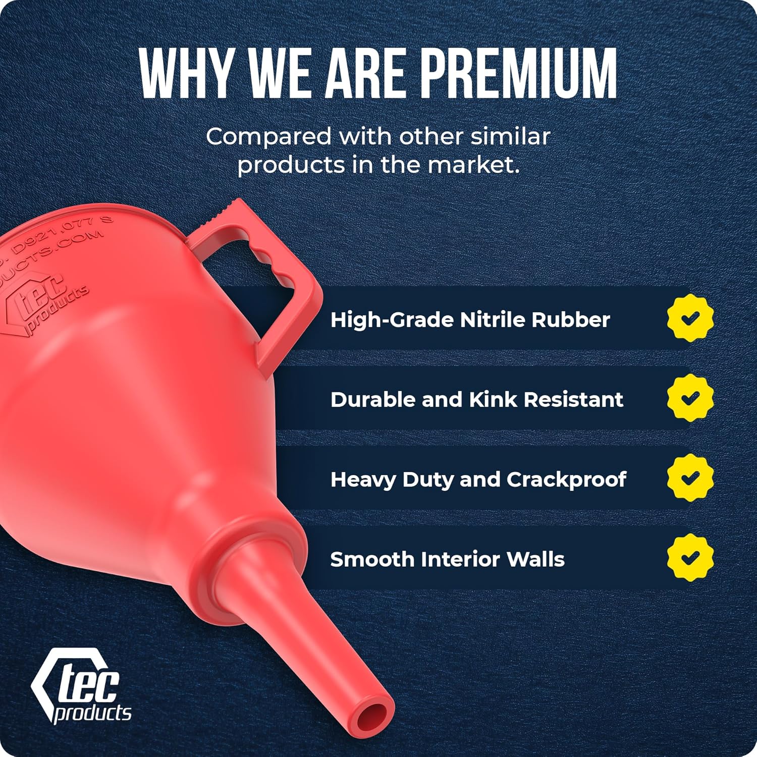 TEC Products FlexAll Short Neck Funnel - Flexible Funnel w/Hose for Automotive Use - Durable Nitrile Rubber - Car Oil Change, Transmission Fluid, Diesel, Gas - USA Made - Large (11 x 5.73 Inches)