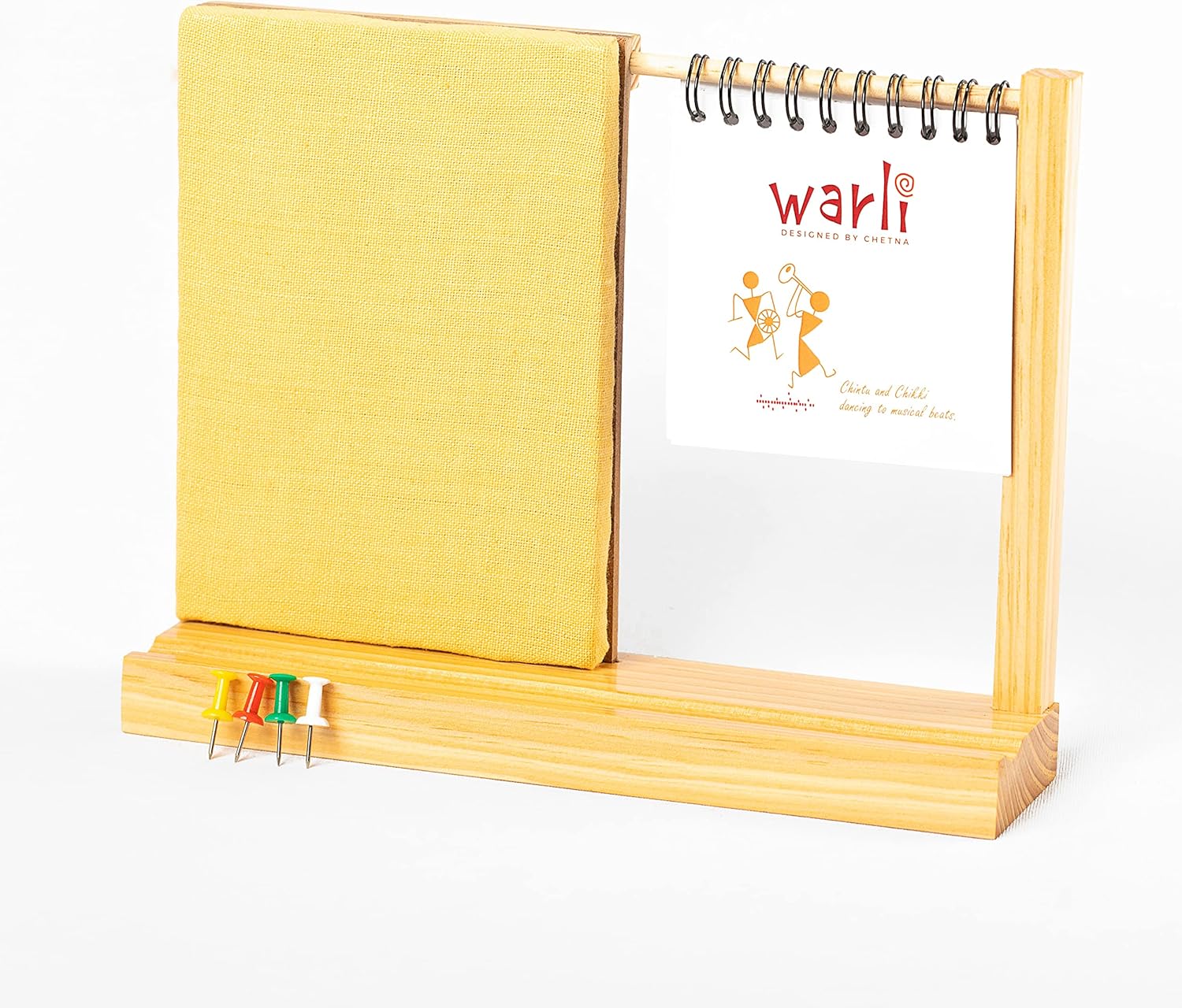 IVEI Warli Desk Calendar with Pin Board - Desk Organizer - Utility Desktop Calendar - Table Top Calendar Set - Desk Calendar Holder with Pin Board for Home, Office Desk Decor, Study Room - Yellow