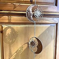 Vista 6 de Things2Die4 Cadena de lluvia de metal de 80 pulgadas con 6 discos celestiales de luna creciente y sol, acabado de bronce, alternativa decorativa