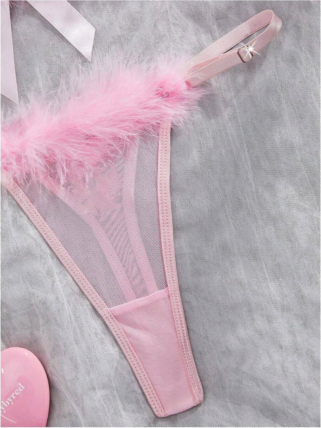 SOLY HUX Women's 2 Piece Sheer Mesh Lingerie Set Faux Fur Panties Sets