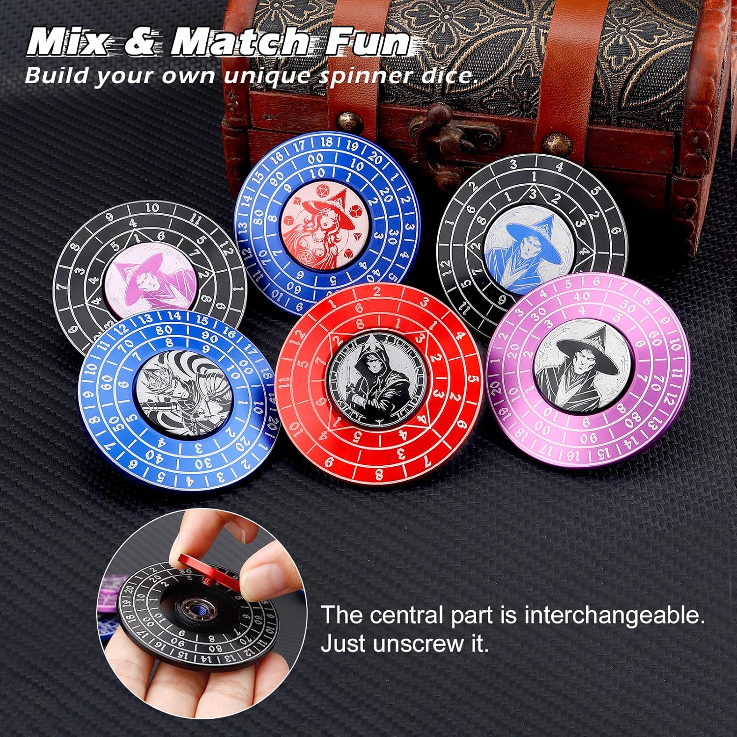 PJOY Metal DND Spinner Dice Set 7 in 1 Dungeons and Dragons Dice Gamer Gifts